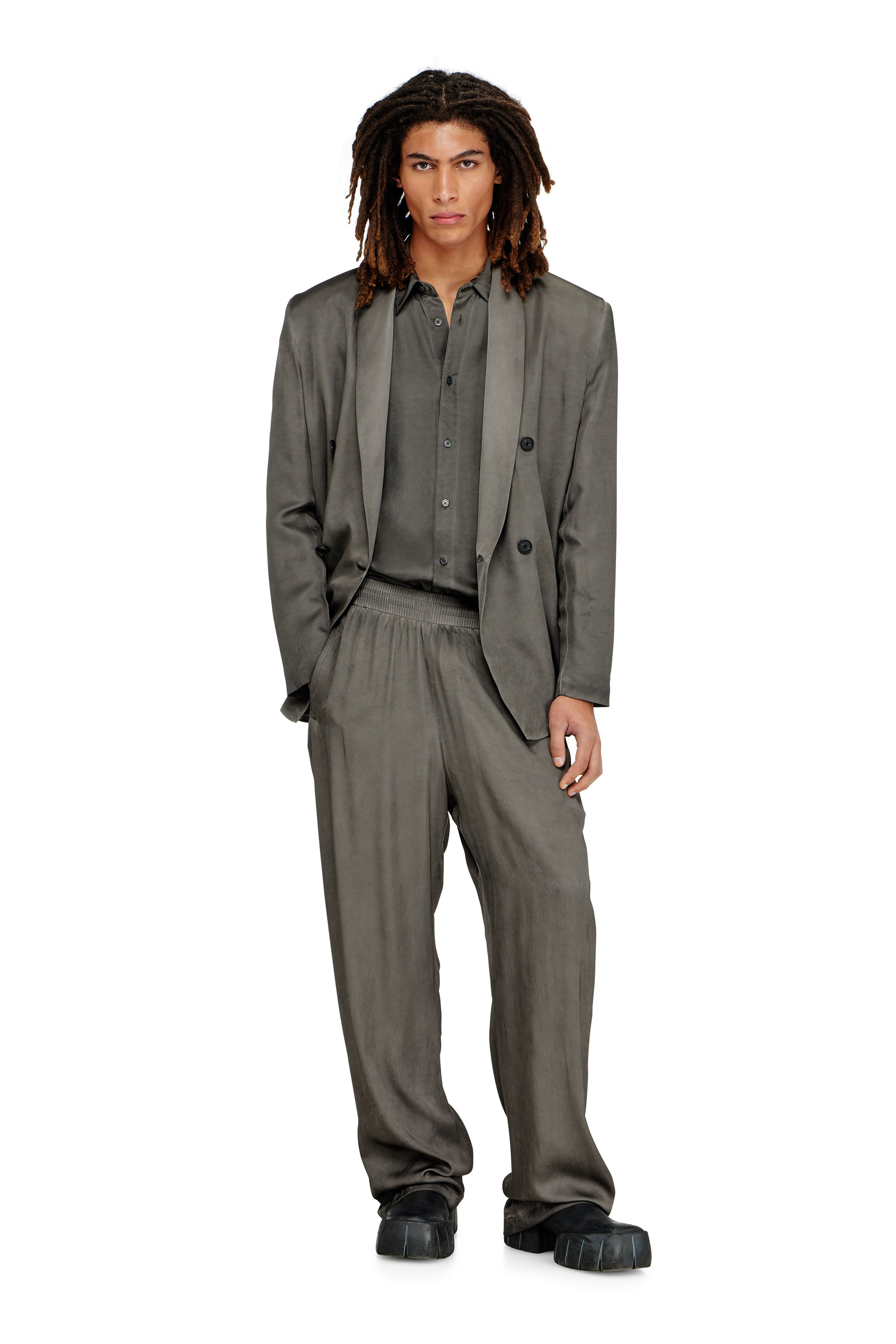 Diesel - P-THECK-ALBG, Male's Track pants in treated fluid viscose in Dark Grey - 1