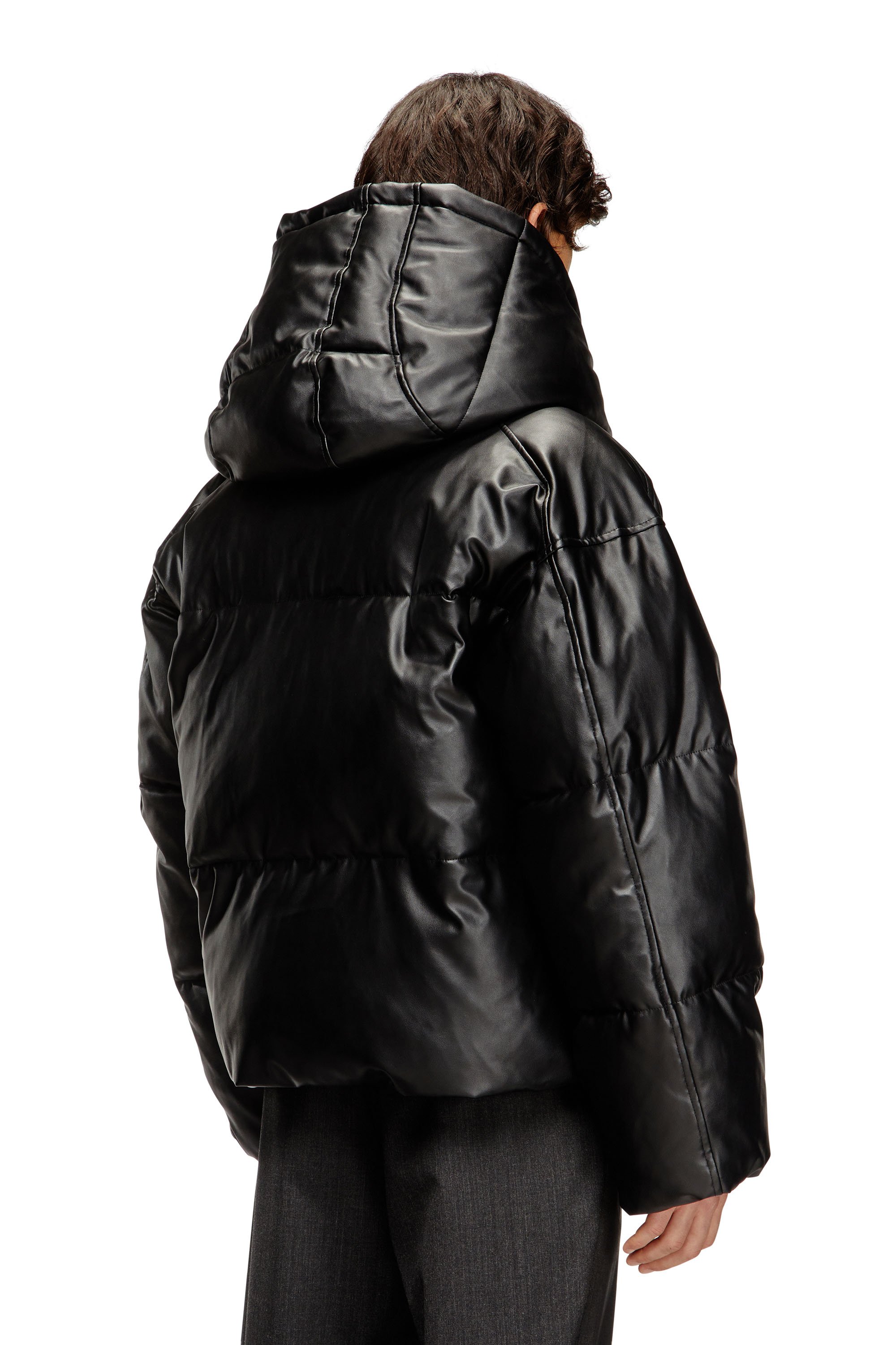 Diesel - W-MYLEY, Male's Hooded puffer jacket in coated fabric in Black - 3