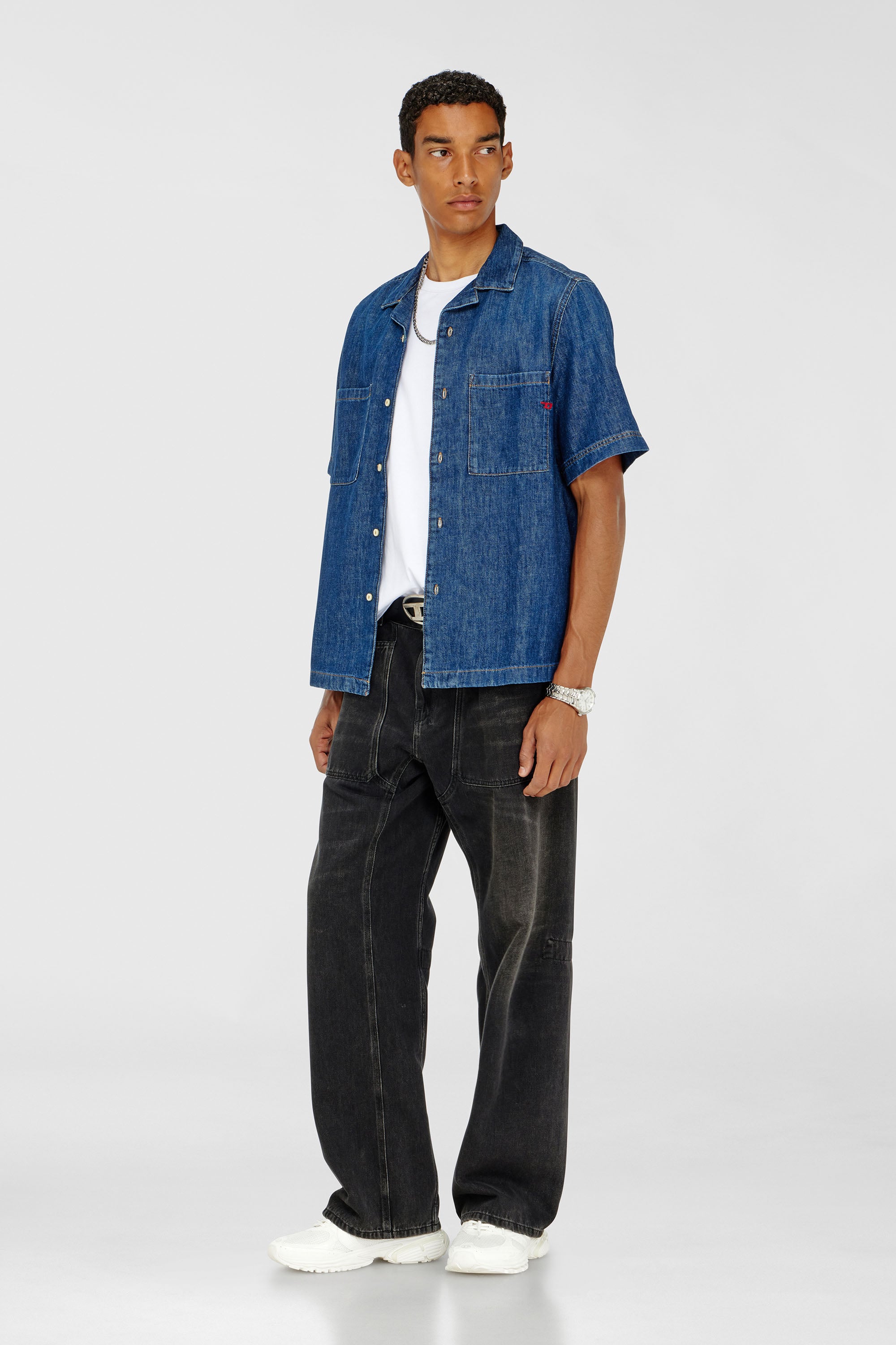 Diesel - D-PAROSHORT, Camisa de bolos en denim Hombre in Azul marino - 1