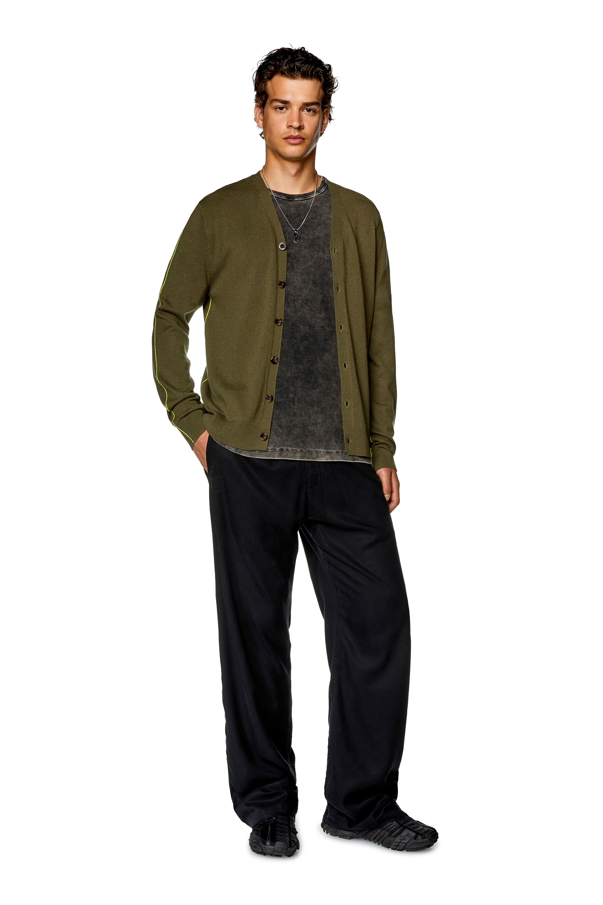 Men's Cardigan with contrast piping | Green | Diesel