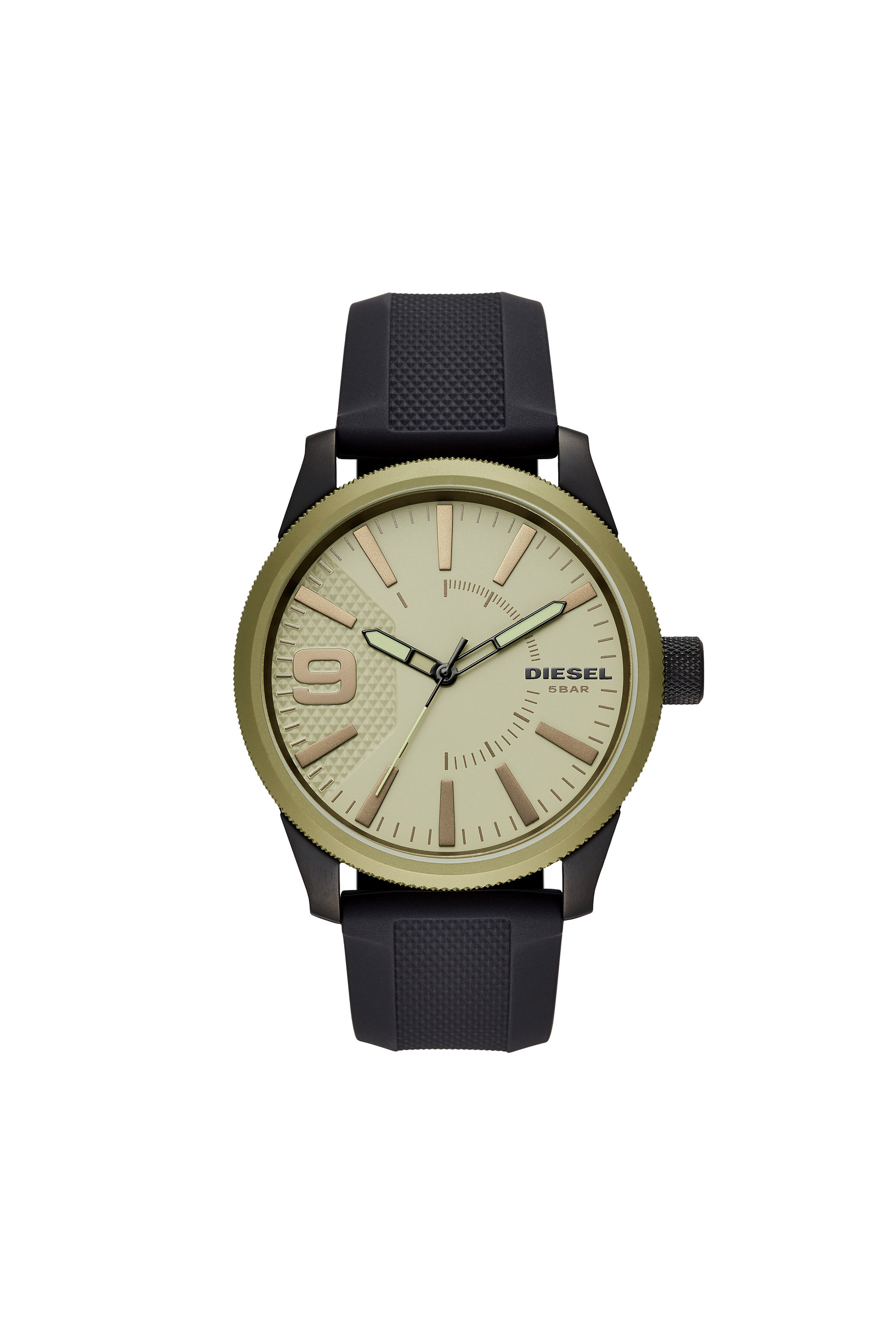 Diesel - DZ1875, Man's Rasp Nsbb three-hand black silicone watch in Black/Green - 1