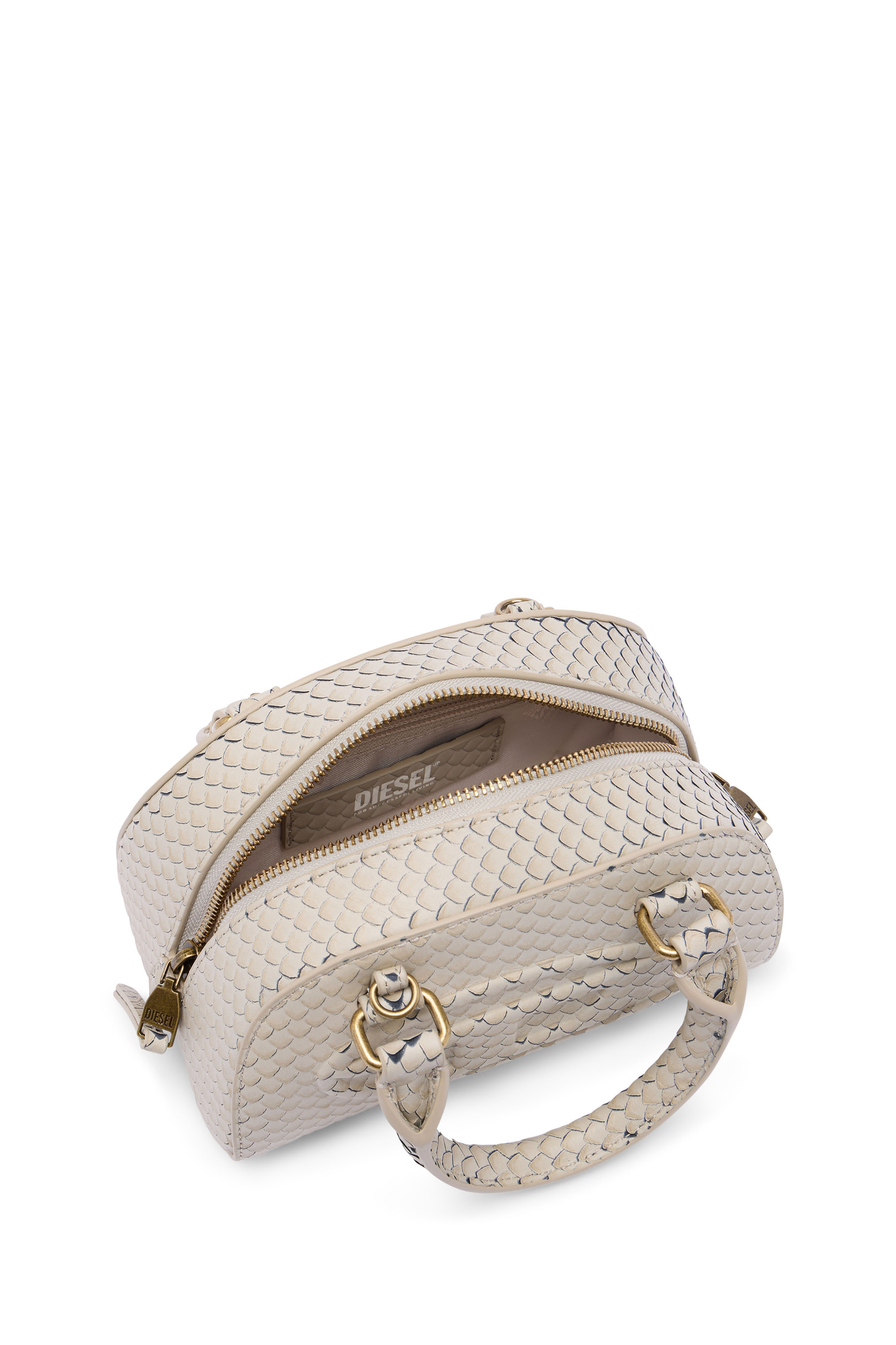 Diesel - 1DR DOME CROSSBODY, 1DR Dome-Bolso bowling mini en piel efecto serpiente Mujer in Beige - 3