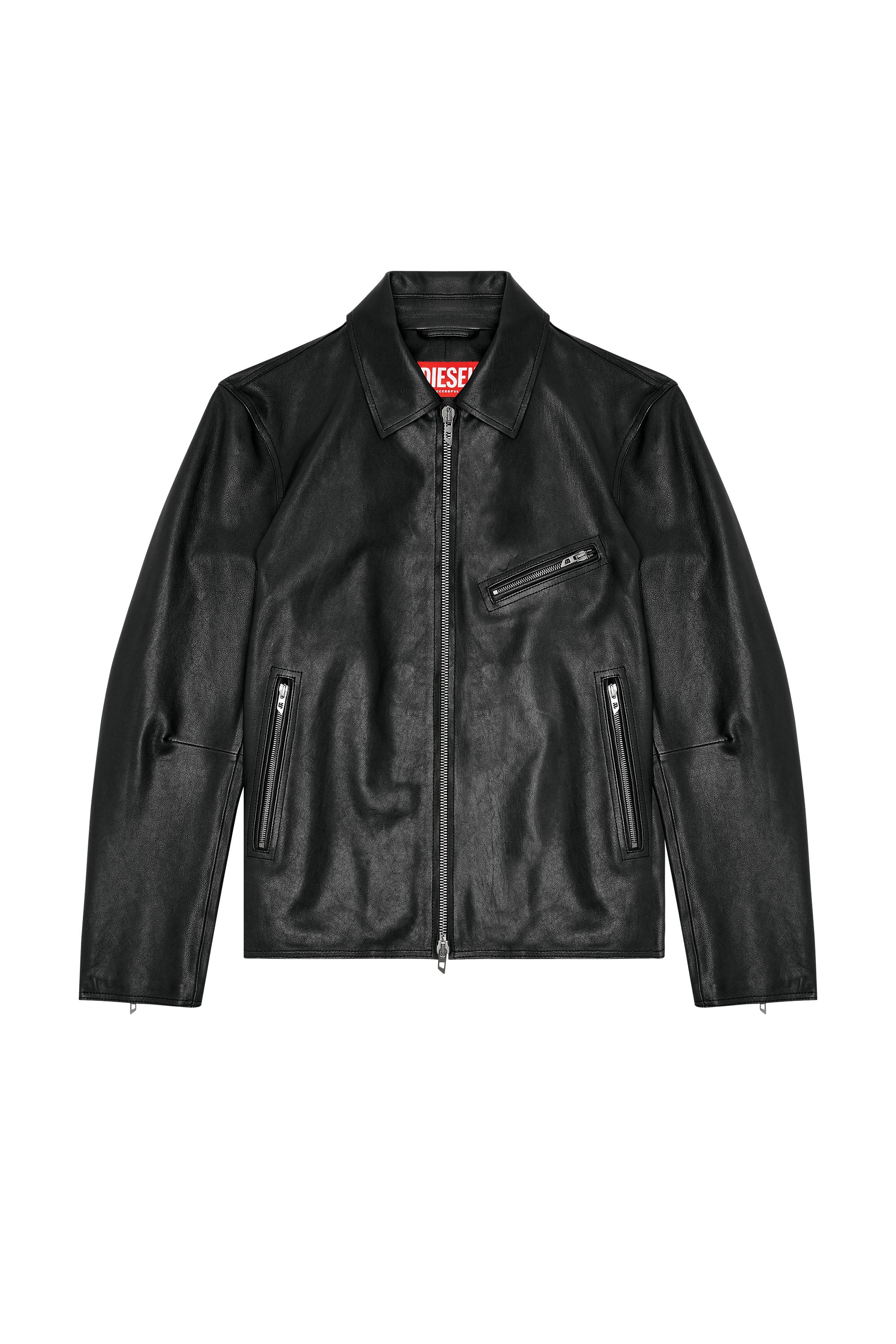 Diesel - L-KORN-A, Chaqueta de cuero con Oval D en relieve Hombre in Negro - 3