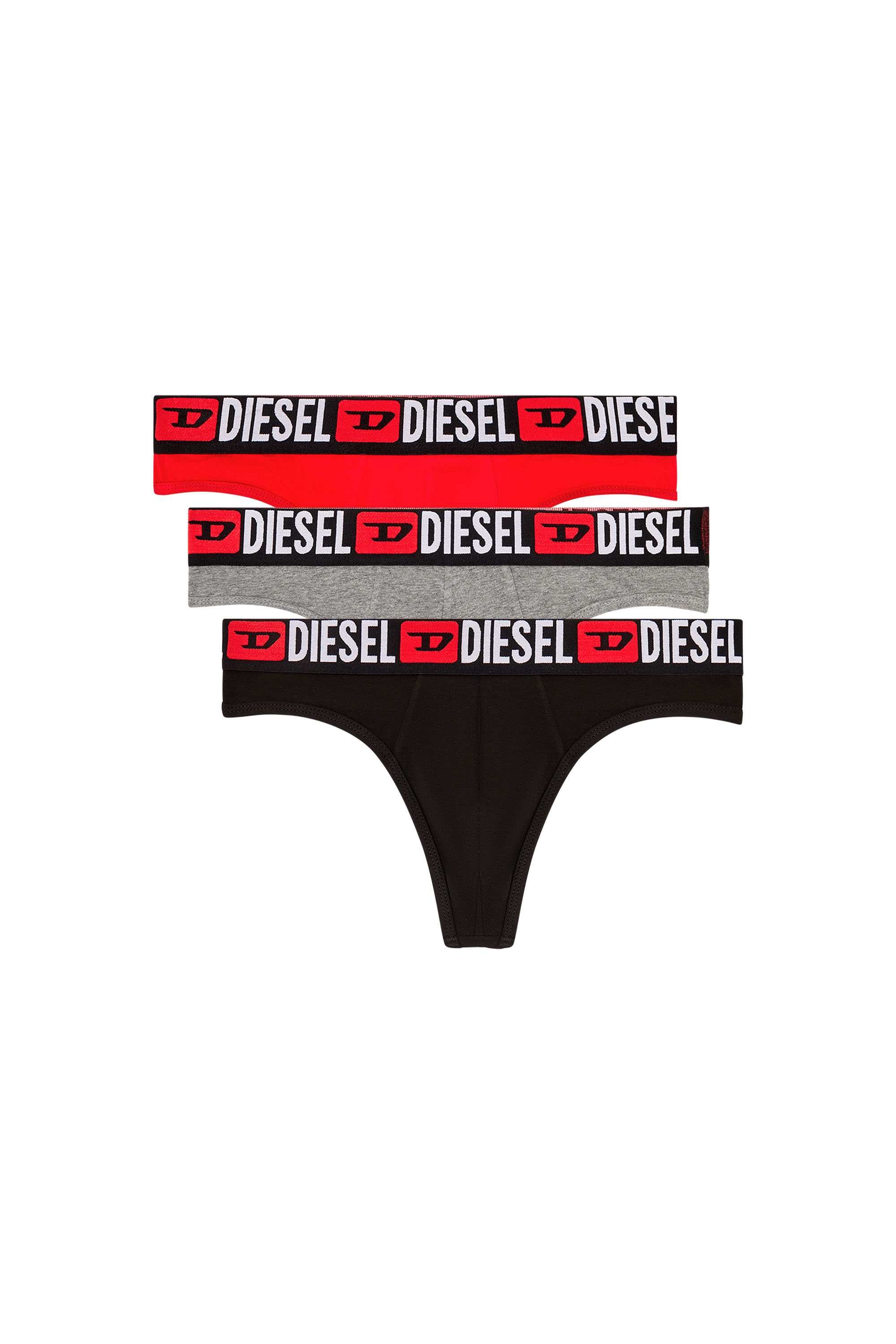 Diesel - RICK-D-CORE-3PACK, Male's 3-pack of thongs with all-over logo waist in Red/Grey - 1