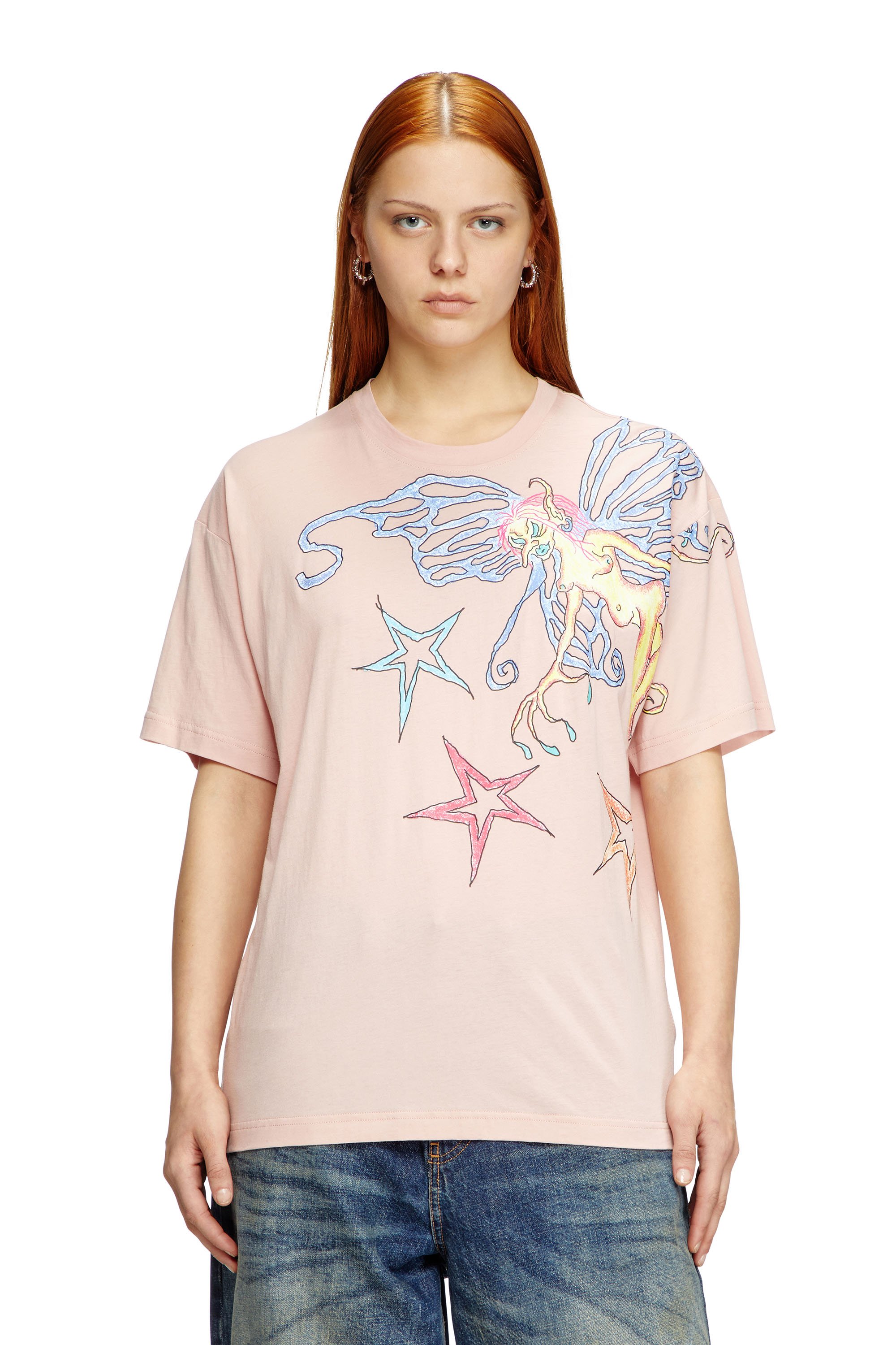 Diesel - T-BUXT-Q1, Woman's T-shirt with graphic print in Pink - 1