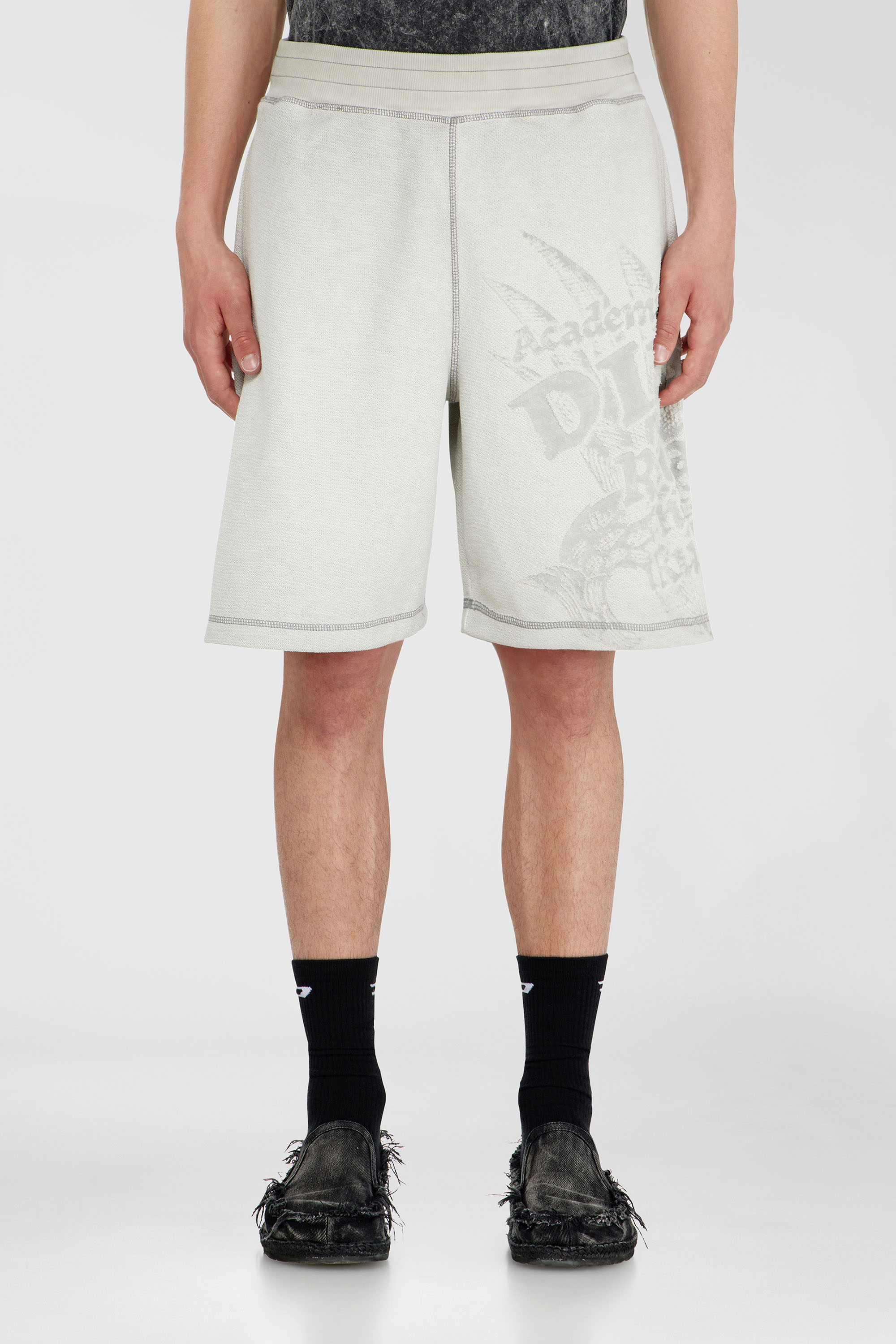 Diesel - P-RAWCROW, Male's Sweatshorts with d&eacute;vor&eacute; motifs in Light Grey - 1