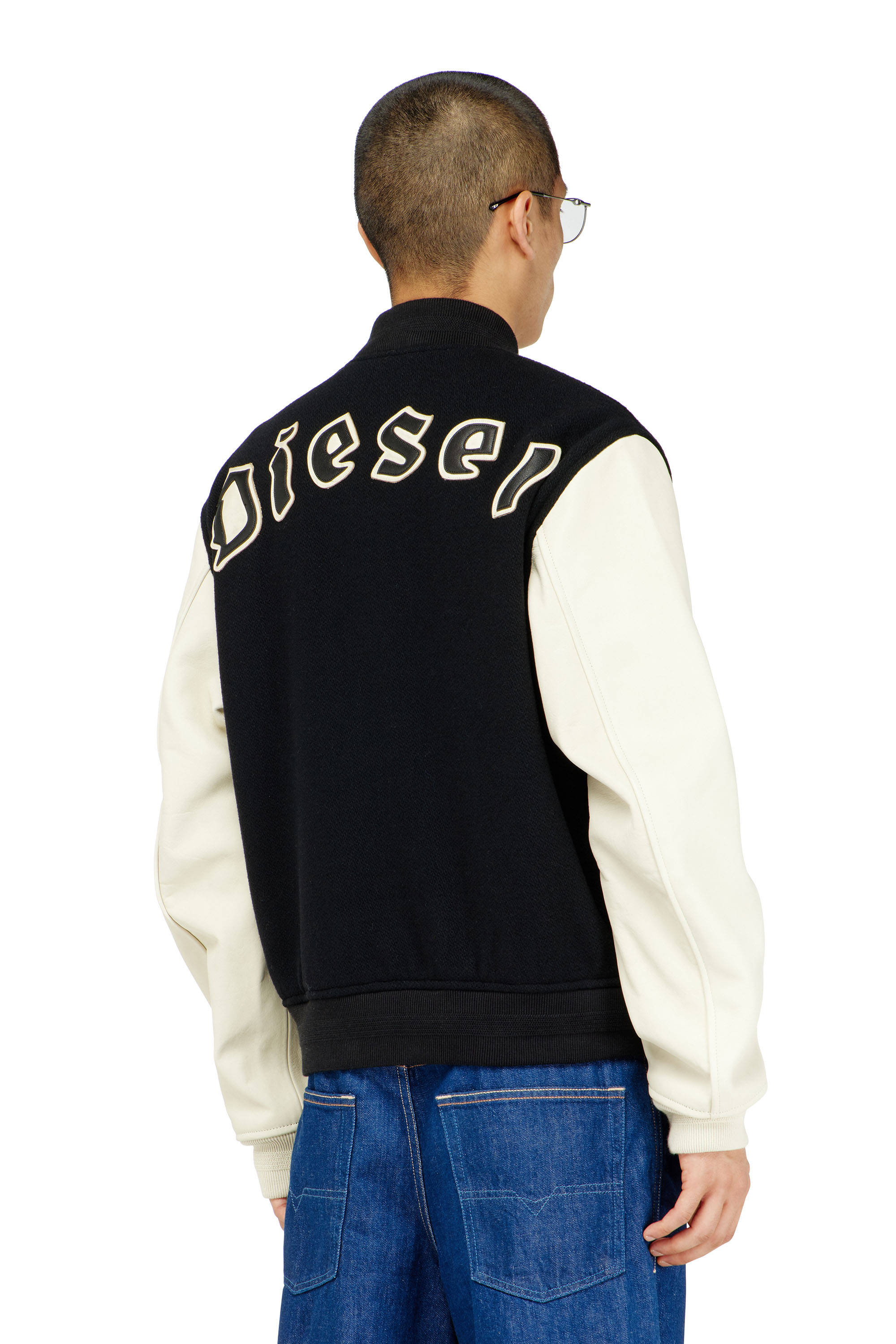 Diesel - L-ARRY-WRD, Man's Bomber jacket in wool blend and leather in Black/White - 5