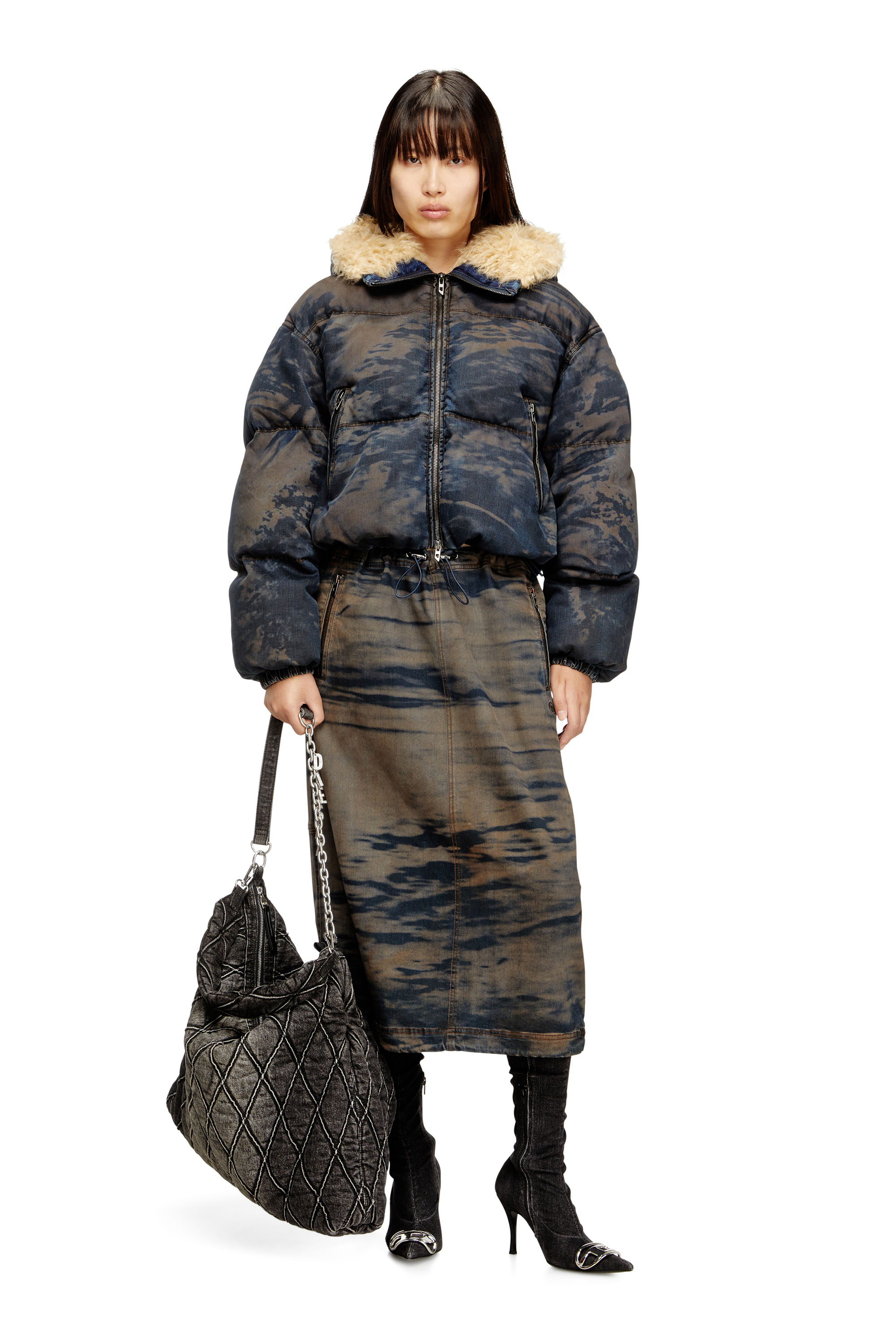 Diesel - O-MIRTOW-DEN, Jupe midi en denim avec cordon Femme in Polychrome - 2