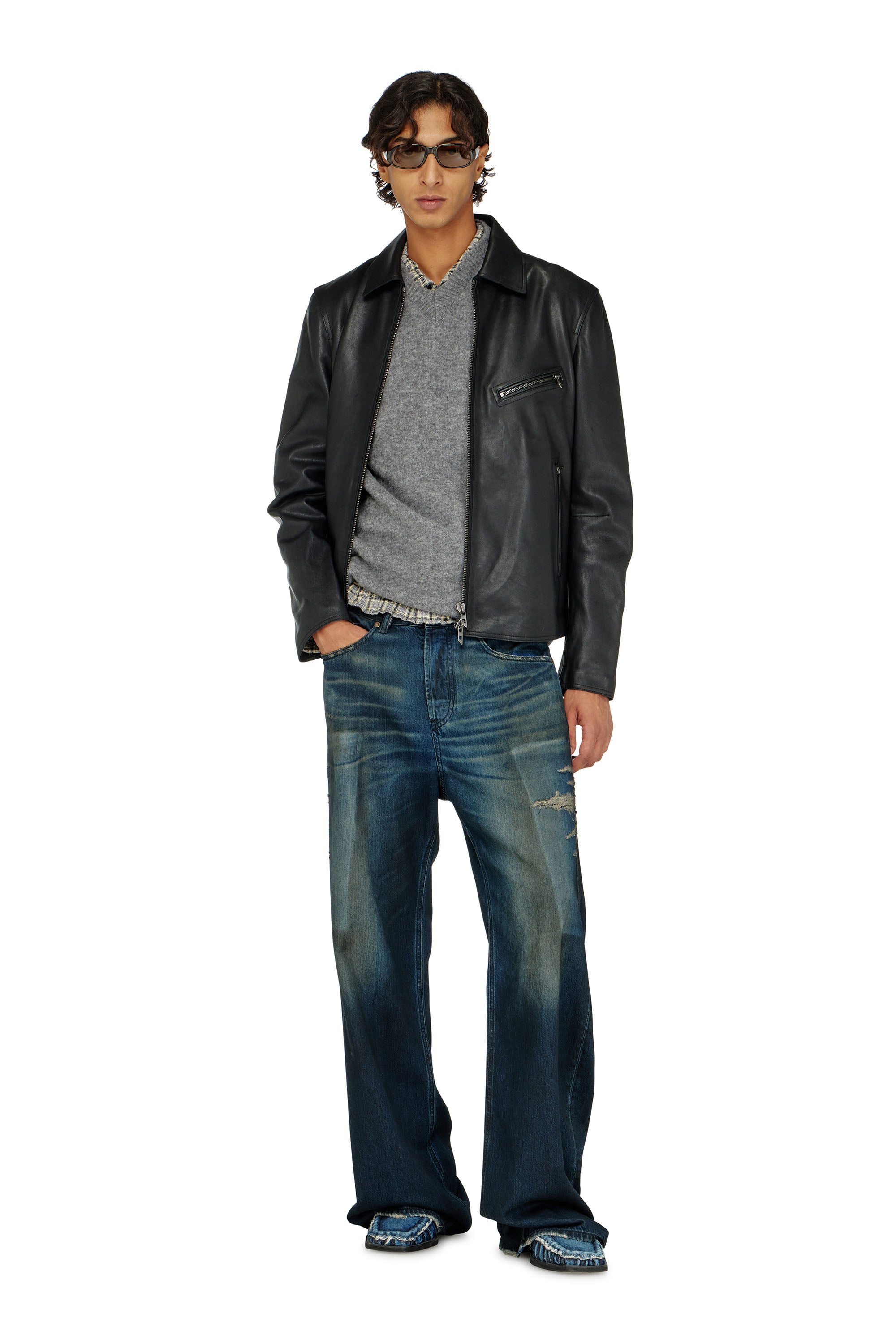 Diesel - L-KORN-A, Chaqueta de cuero con Oval D en relieve Hombre in Negro - 2