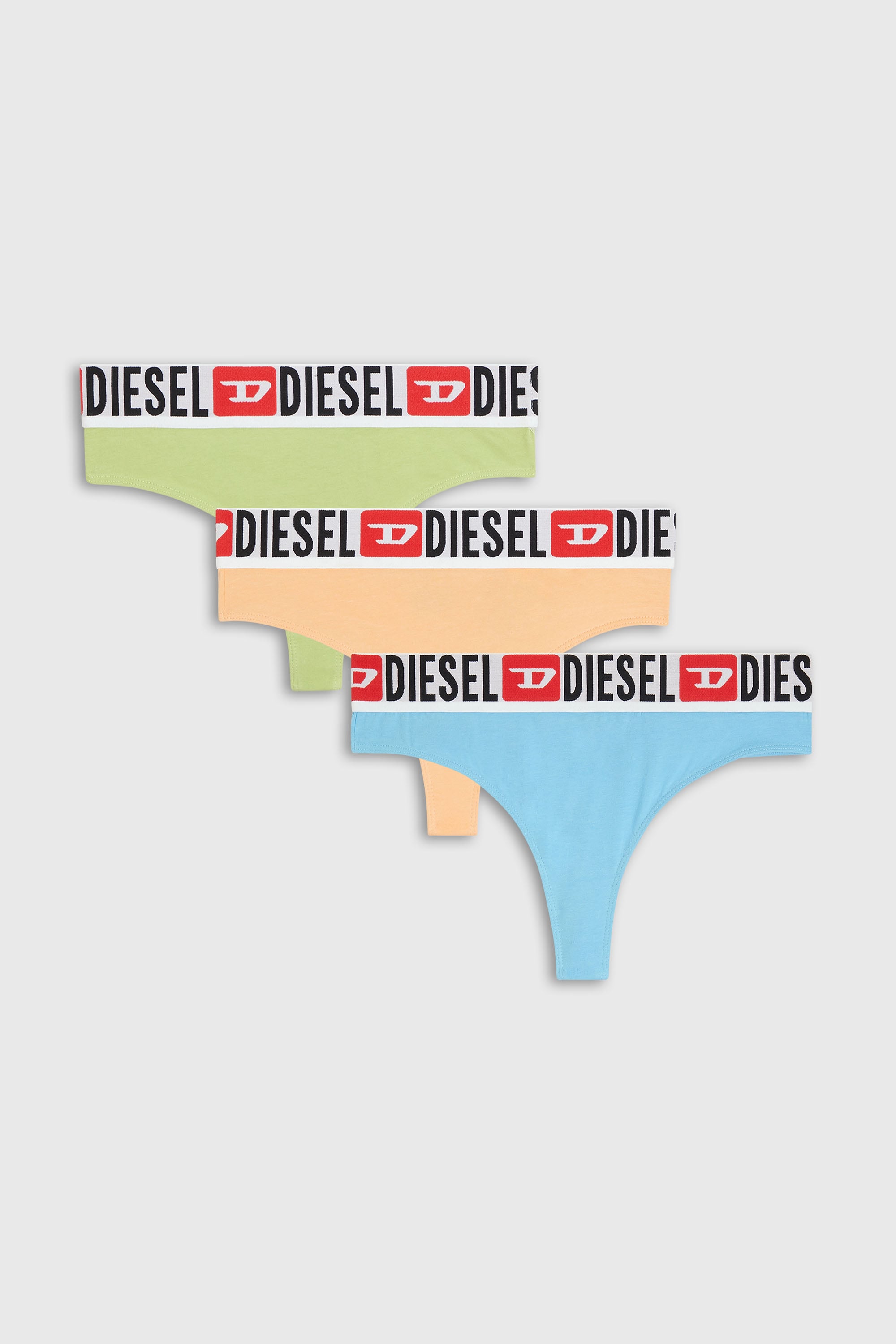 Diesel - UFST-STARS-THREEPACK, Woman's 3-pack thongs with logo waist in Blue/Green - 1