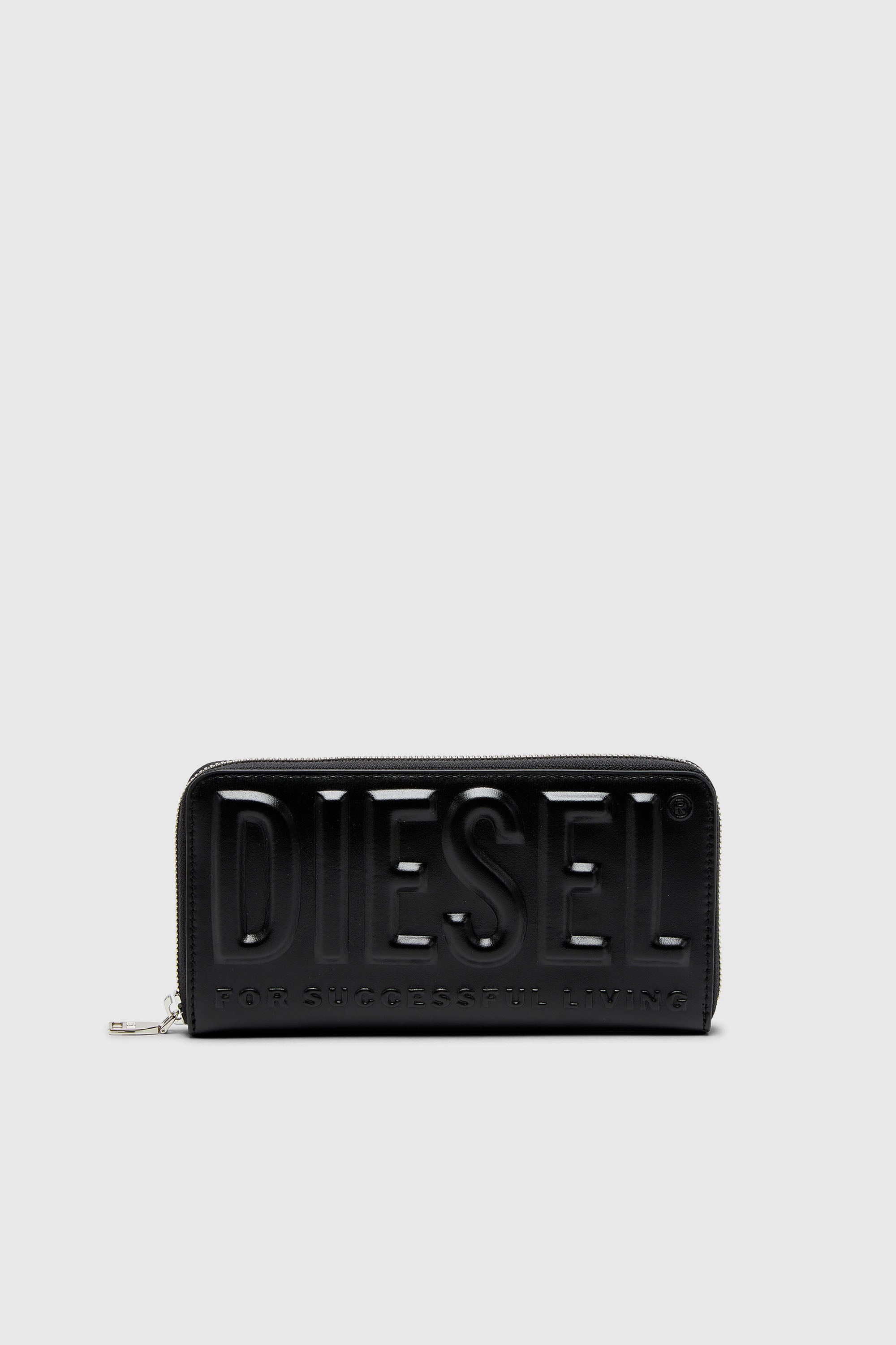 Diesel - DSL 3D -CONTINENTAL ZIP L, Male's Long zip wallet in logo-embossed leather in Black - 1
