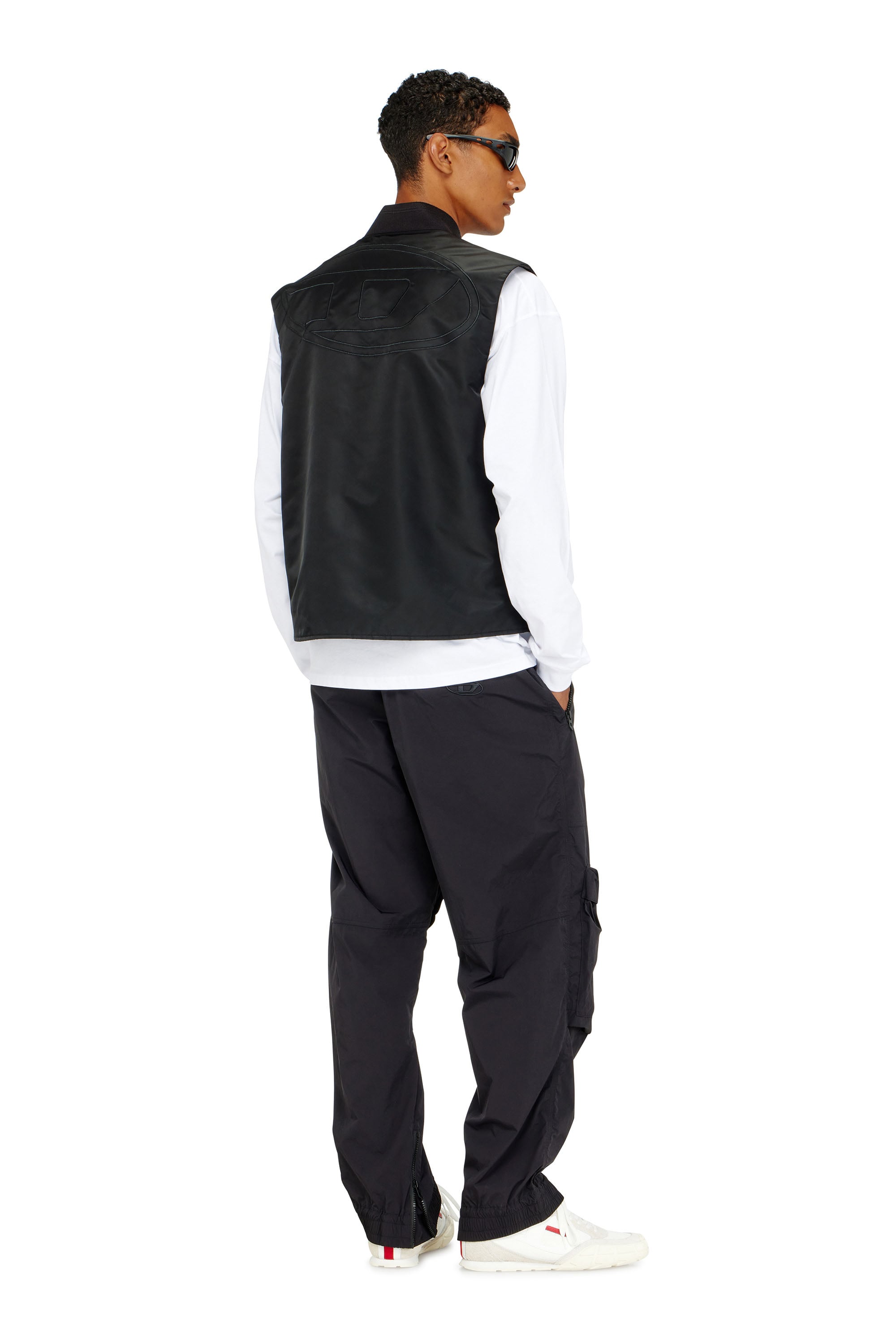 Diesel - W-TYPE-D1-SL, Man's Padded satin vest with Oval D embroidery in Black - 2
