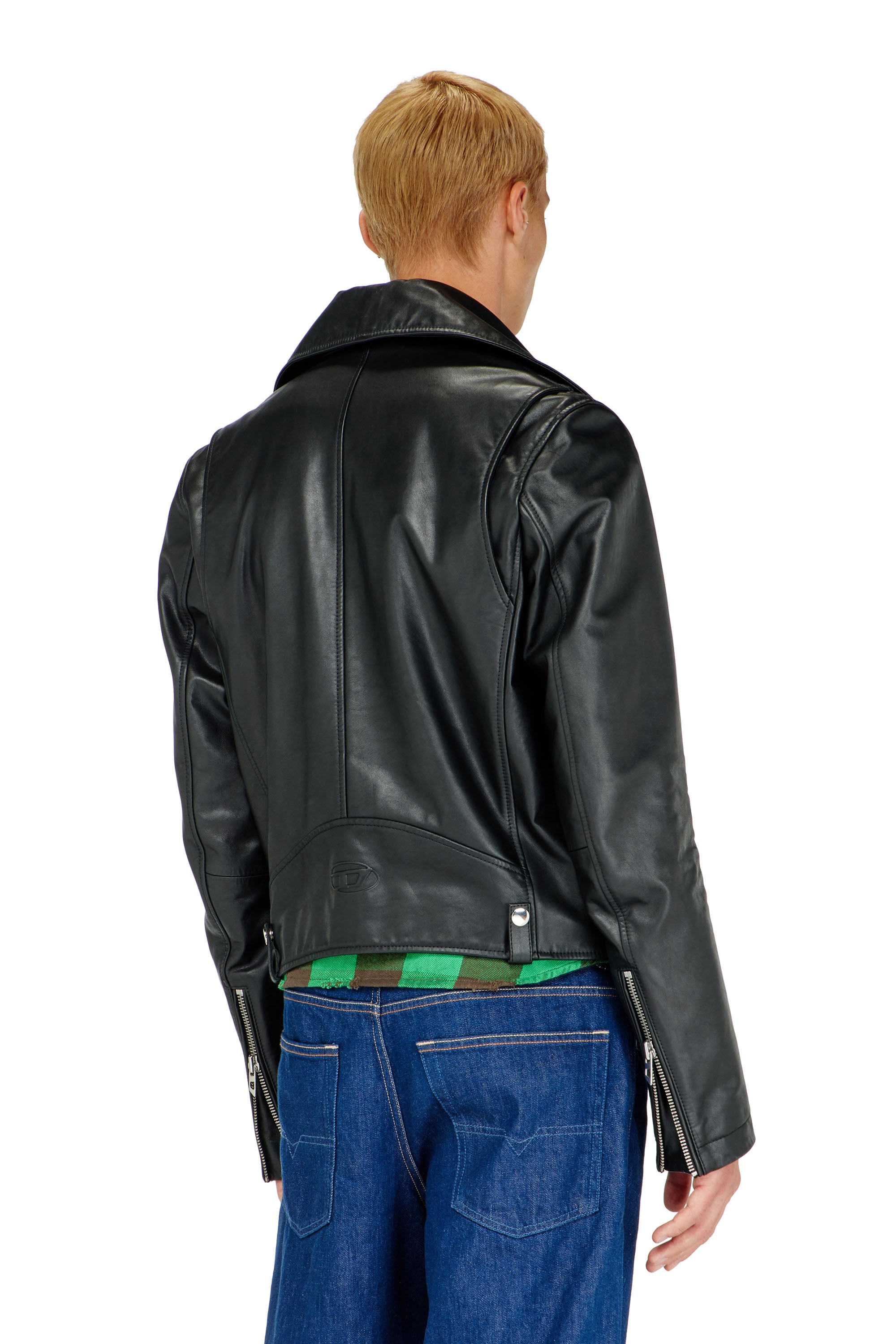 Diesel - L-EO-WRD, Male's Biker jacket in waxed leather in Black - 4