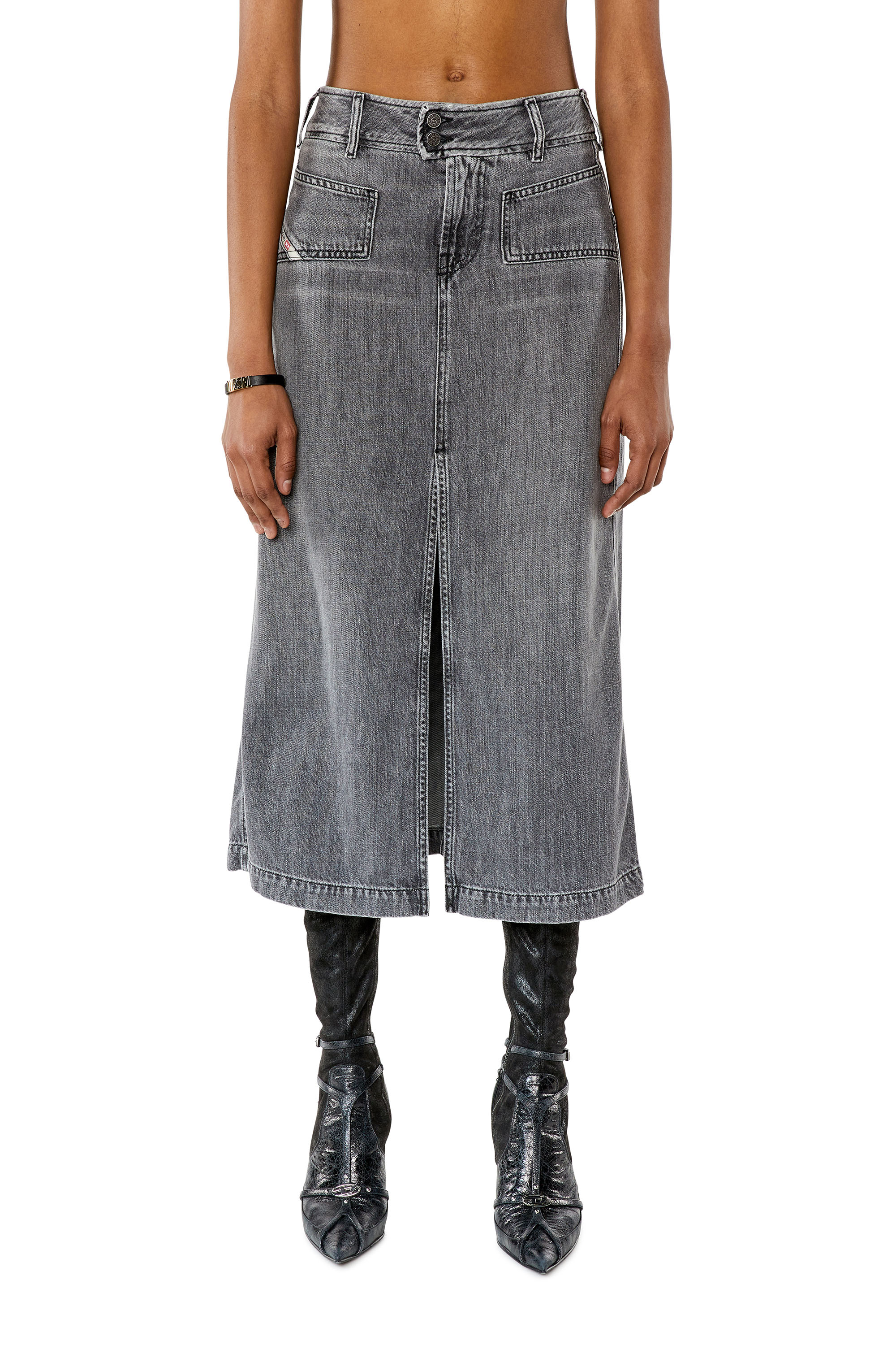Women's Denim midi skirt with slit | Grey | Diesel