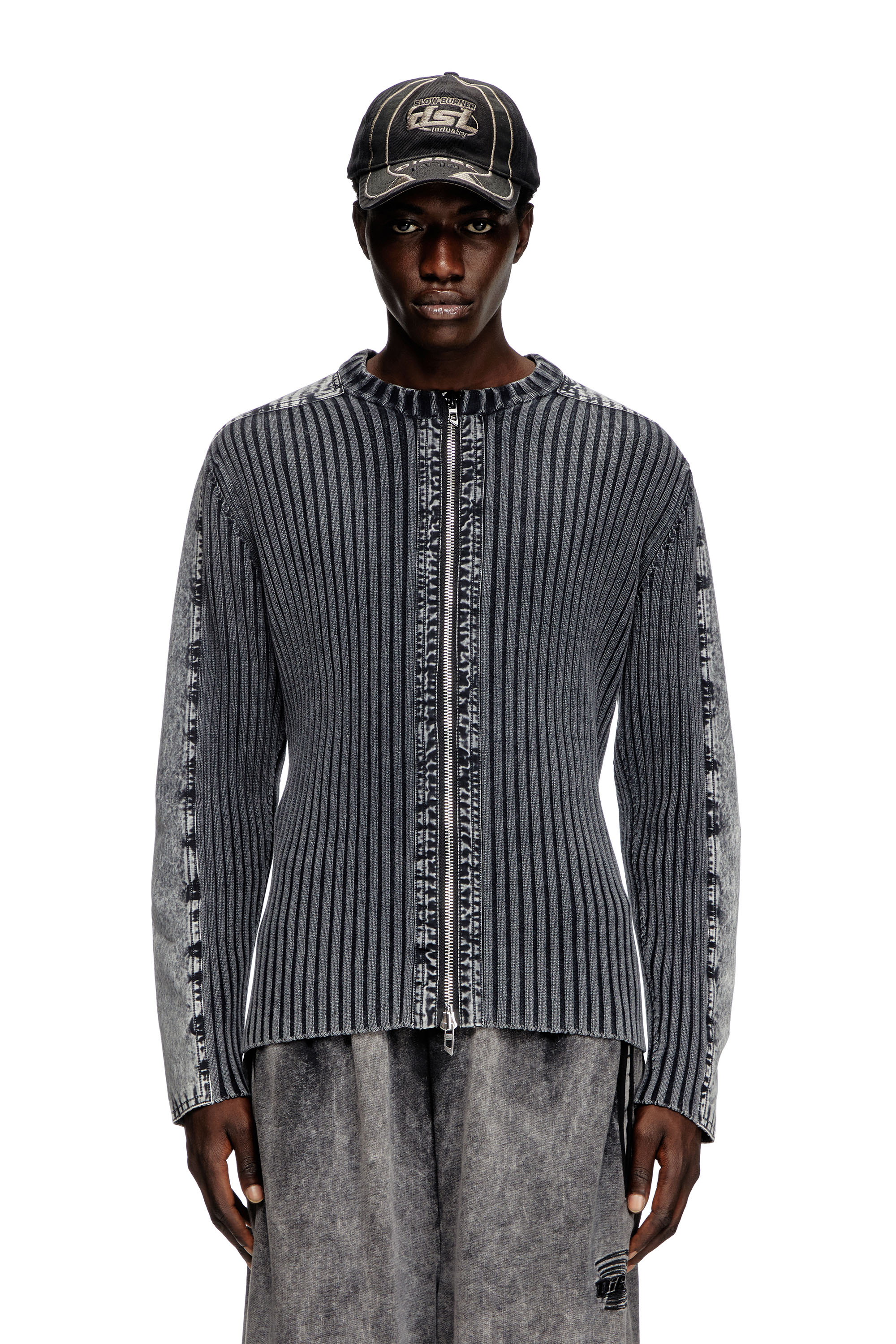 Diesel - K-MATTY, Male's Zip-up cardigan with contrast panels in Dark Grey - 1