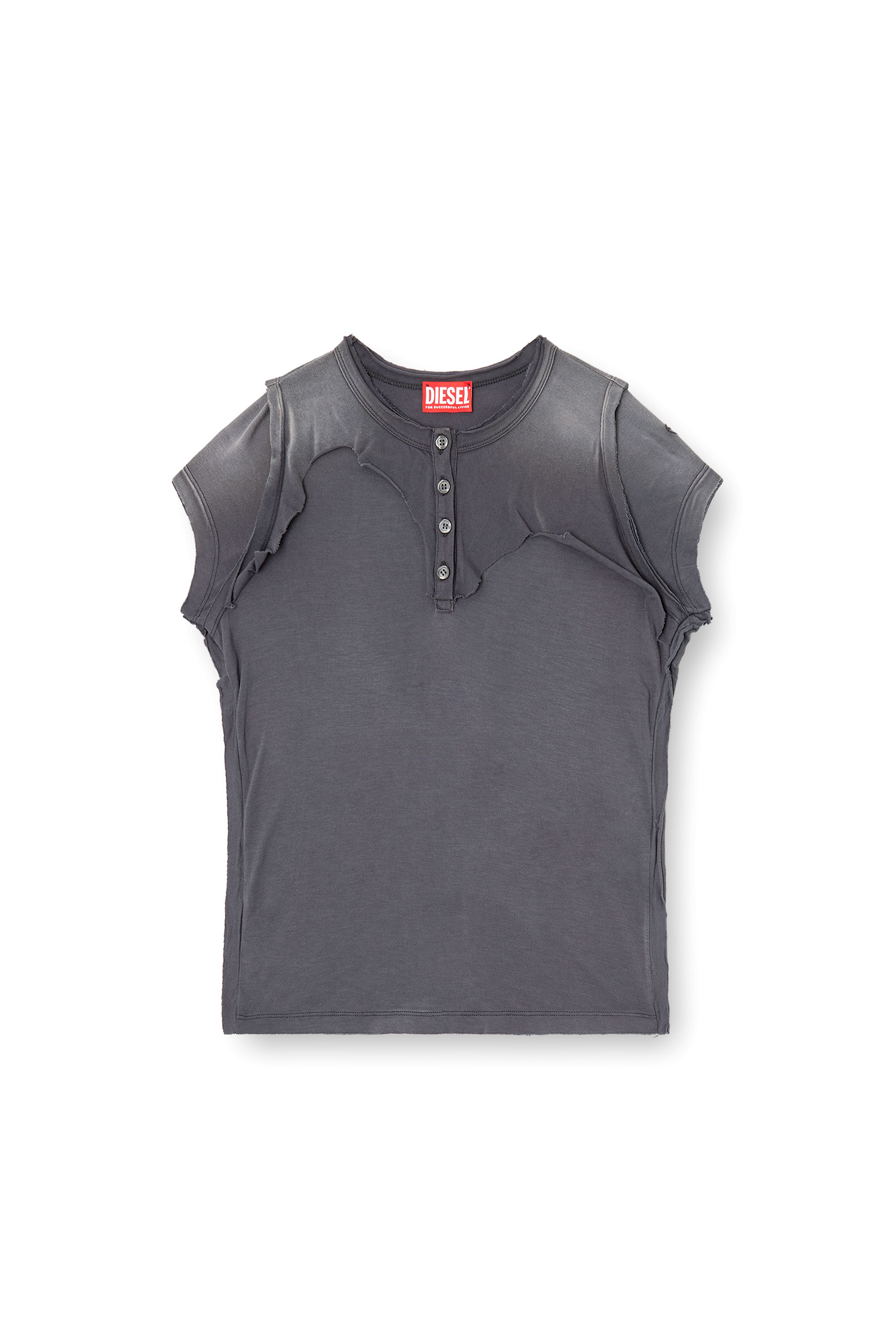 Diesel - T-UNRAWY, Female's Henley T-shirt with peel-off effect in Grey - 3