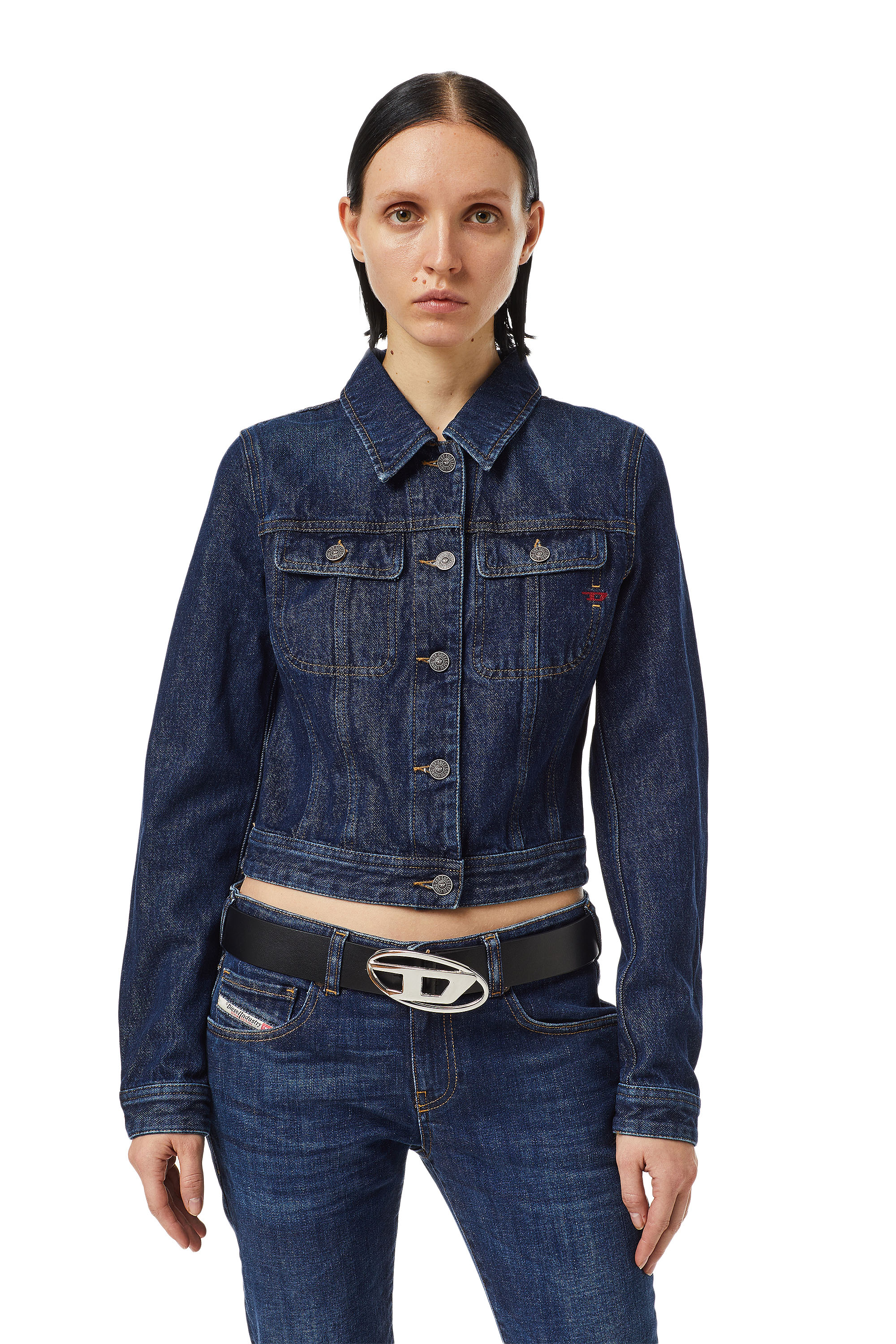 Diesel - DE-SLIMMY TRUCKER JACKET, Woman's Slim-fit trucker jacket in Dark Blue - 3
