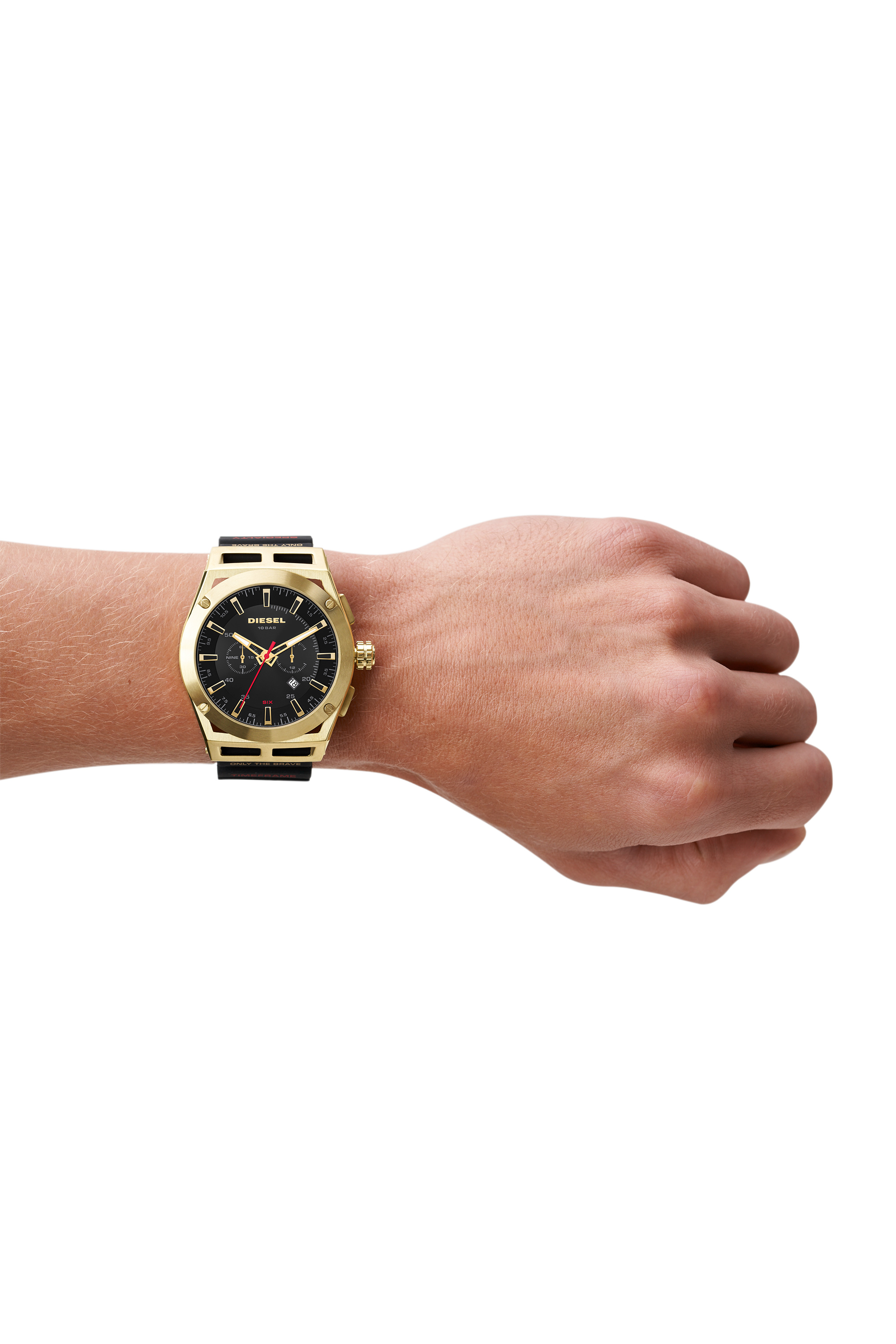 Diesel - DZ4546, Man's Timeframe chronograph black silicone watch in Black/Gold - 4
