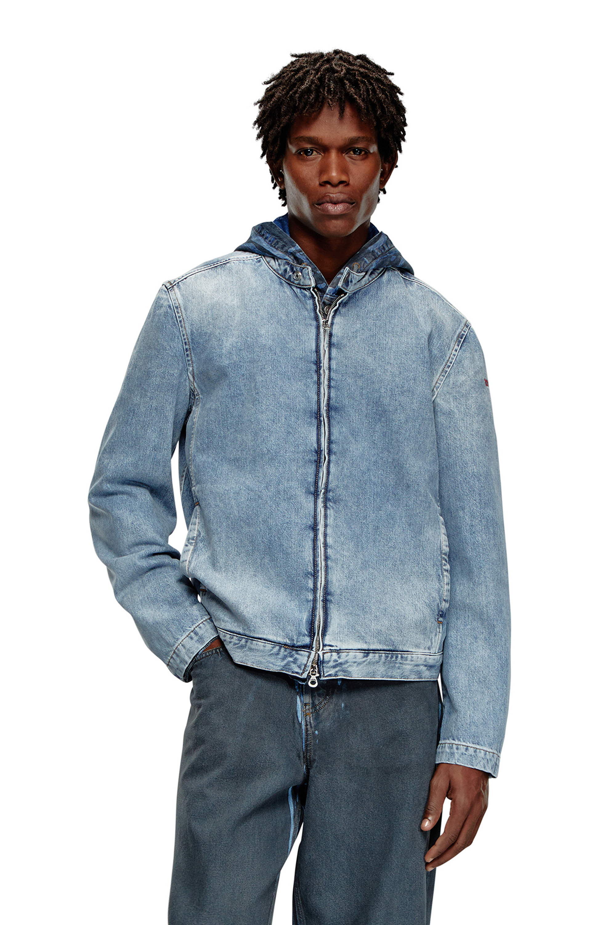 Diesel - D-GLORY, Chaqueta con cremallera de denim Hombre in Azul marino - 3