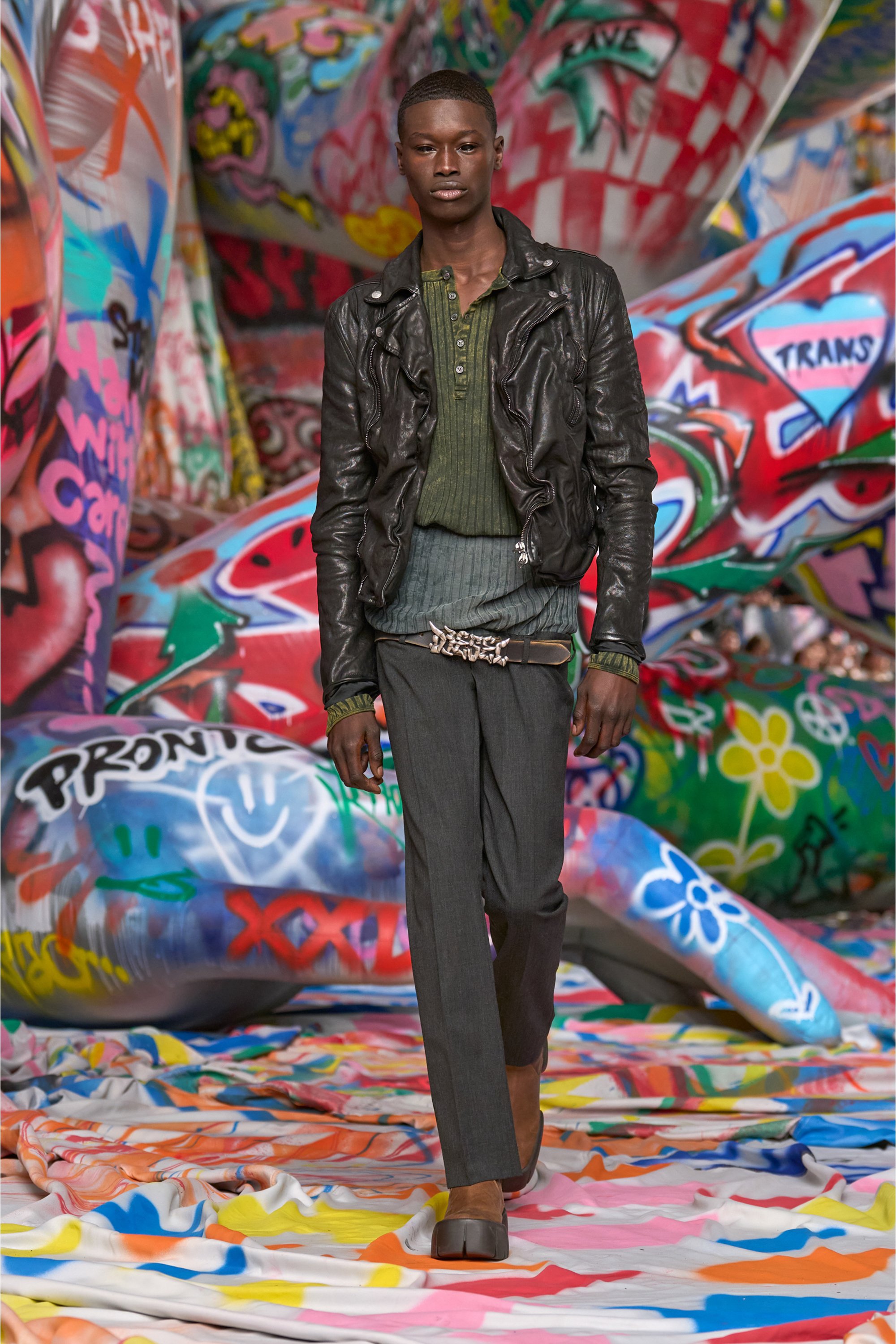 Diesel - T-ALLY, Male's Henley top in treated wide-rib jersey in Green - 4