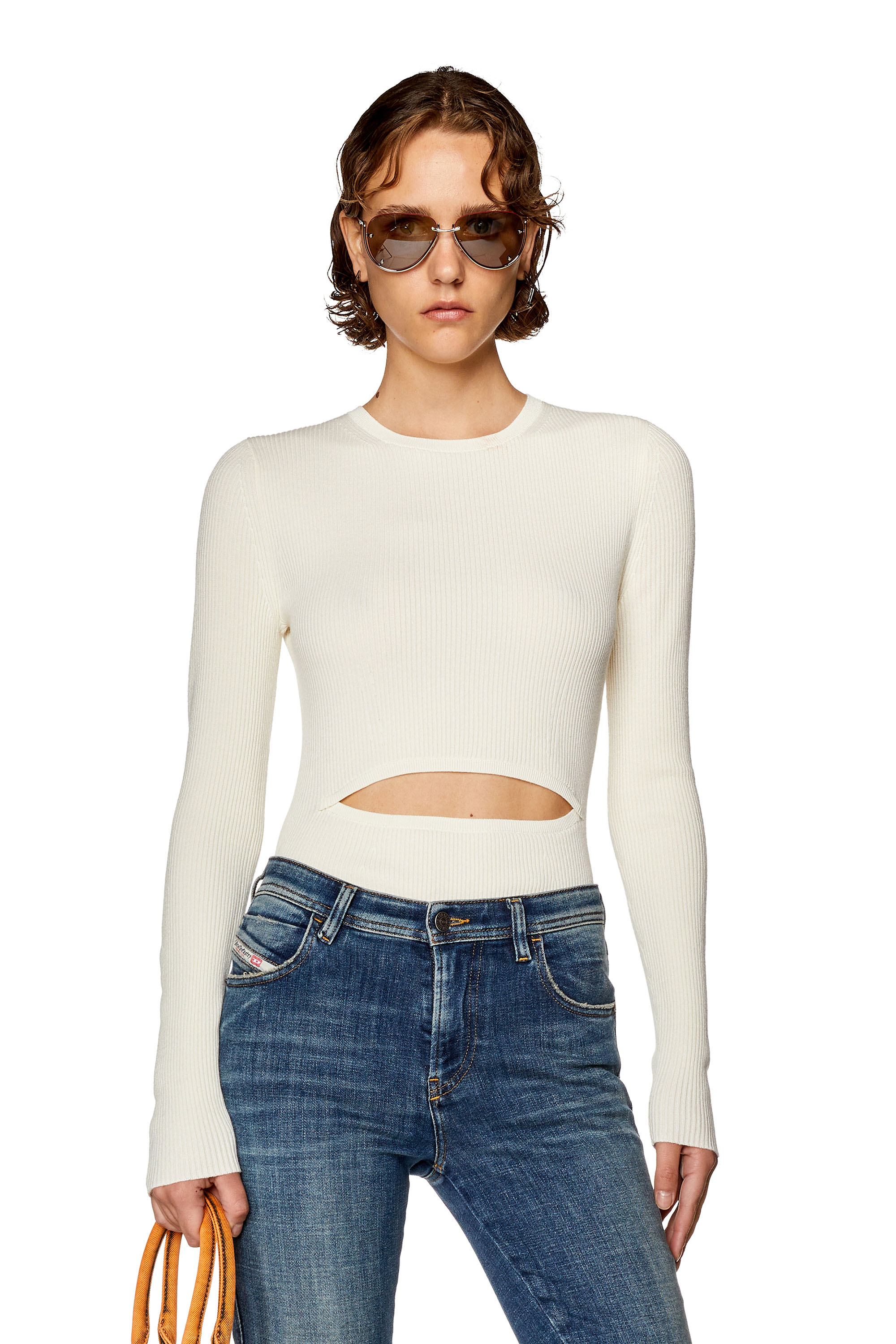 Diesel - M-PERIS, Woman's Wool-blend top with cut-out in White - 3