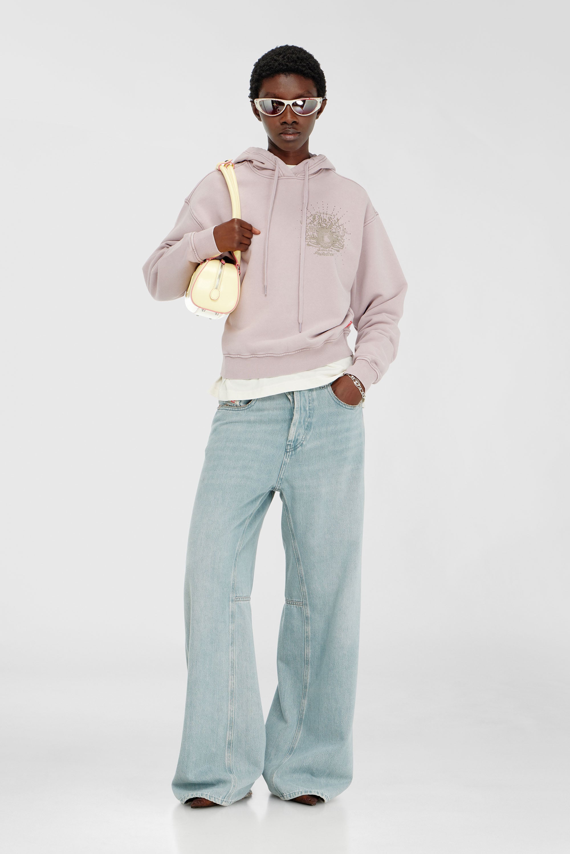 Diesel - F-PHOENY, Female's Hoodie with prints and rhinestone studs in Lilac - 2