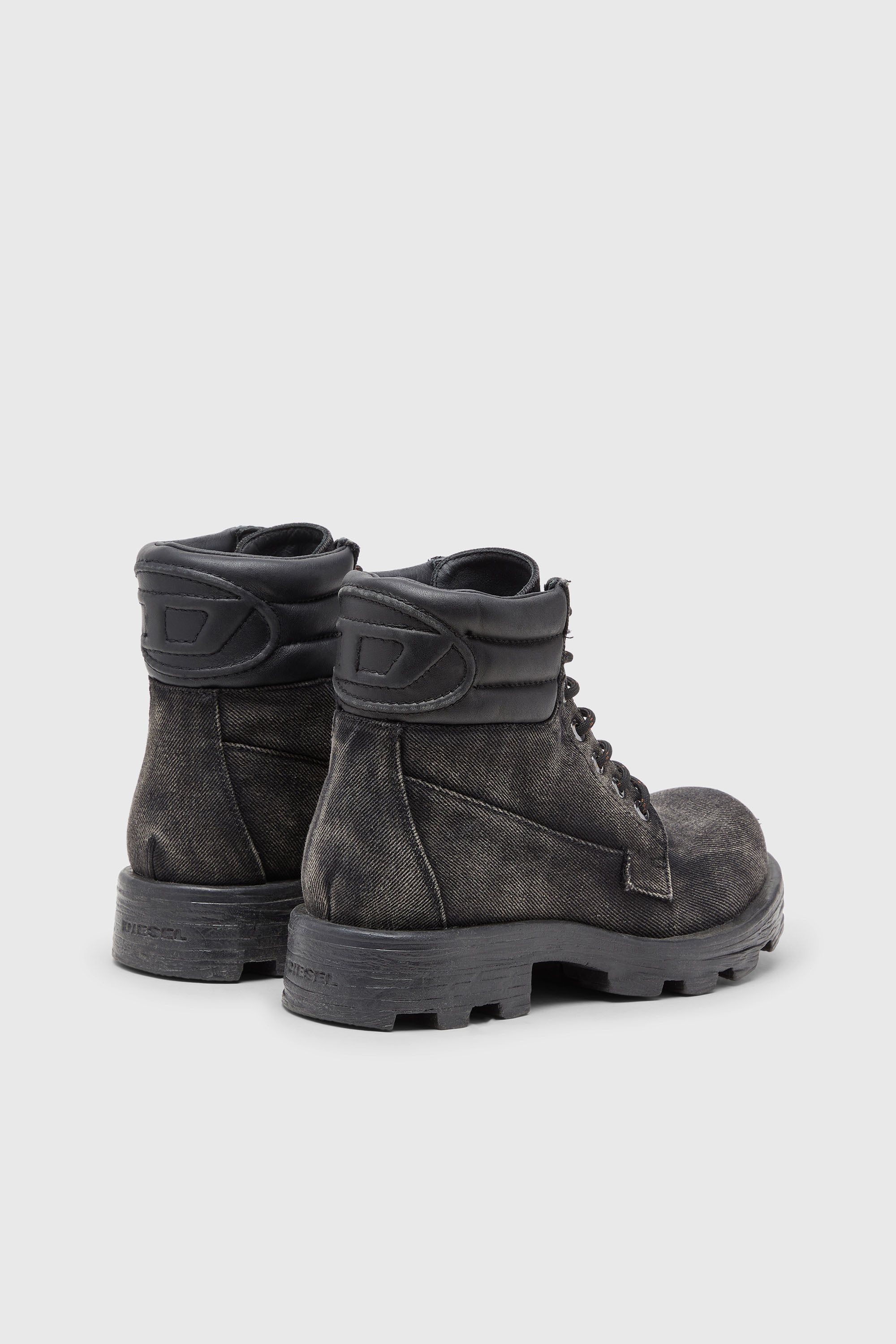 Diesel - D-HAMMER LACE UP W, D-Hammer-Botas de combate en mezclilla y cuero Mujer in Gris - 3