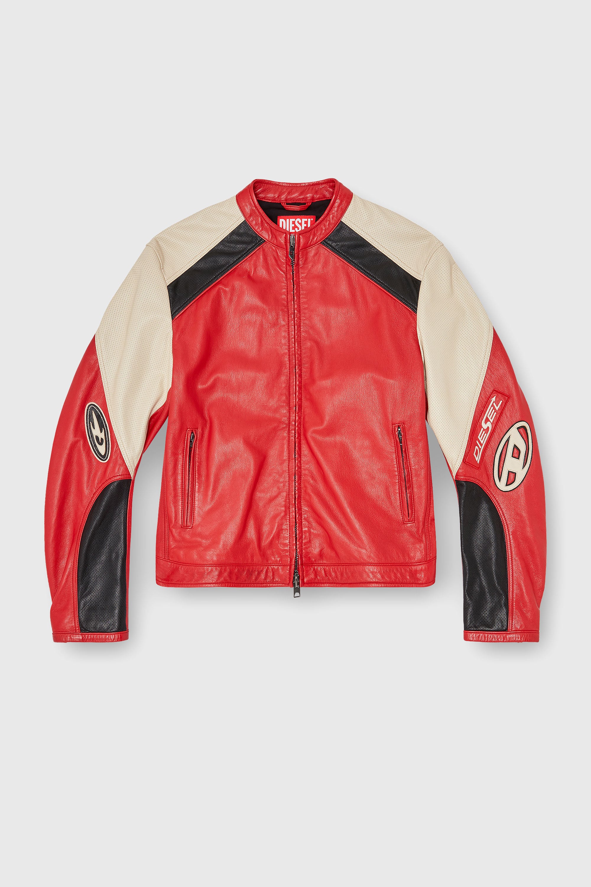 Diesel - L-AHTI, Veste biker en cuir perfor&eacute; bicolore Homme in Polychrome - 2