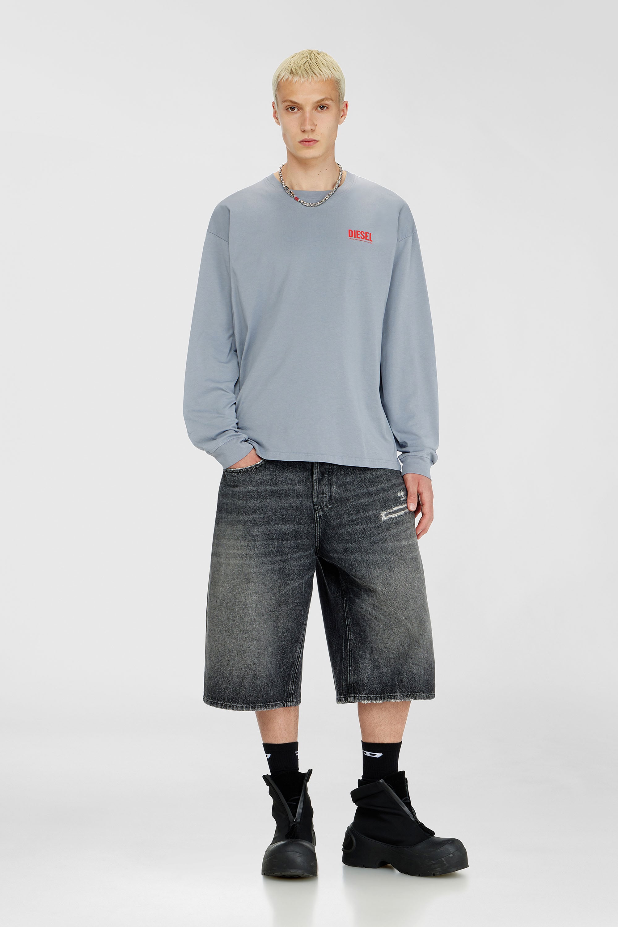 Diesel - T-BOXT-LS-BISK, Male's Relaxed long-sleeve T-shirt with Biscotto logo in Light Blue - 2