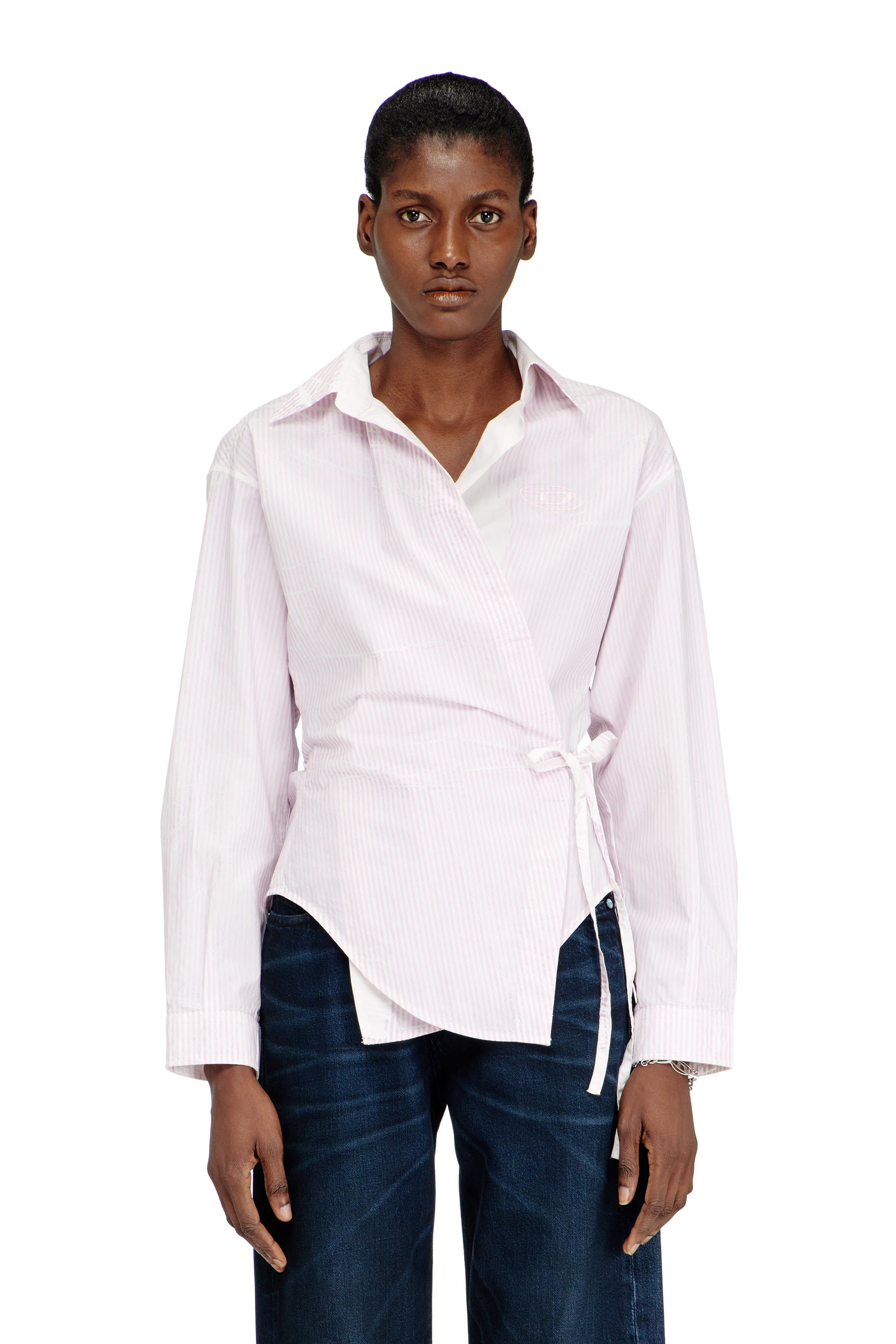 Diesel - C-DELPHOS-S2, Female's Poplin wrap-around shirt with pinstripes in Face Powder - 1