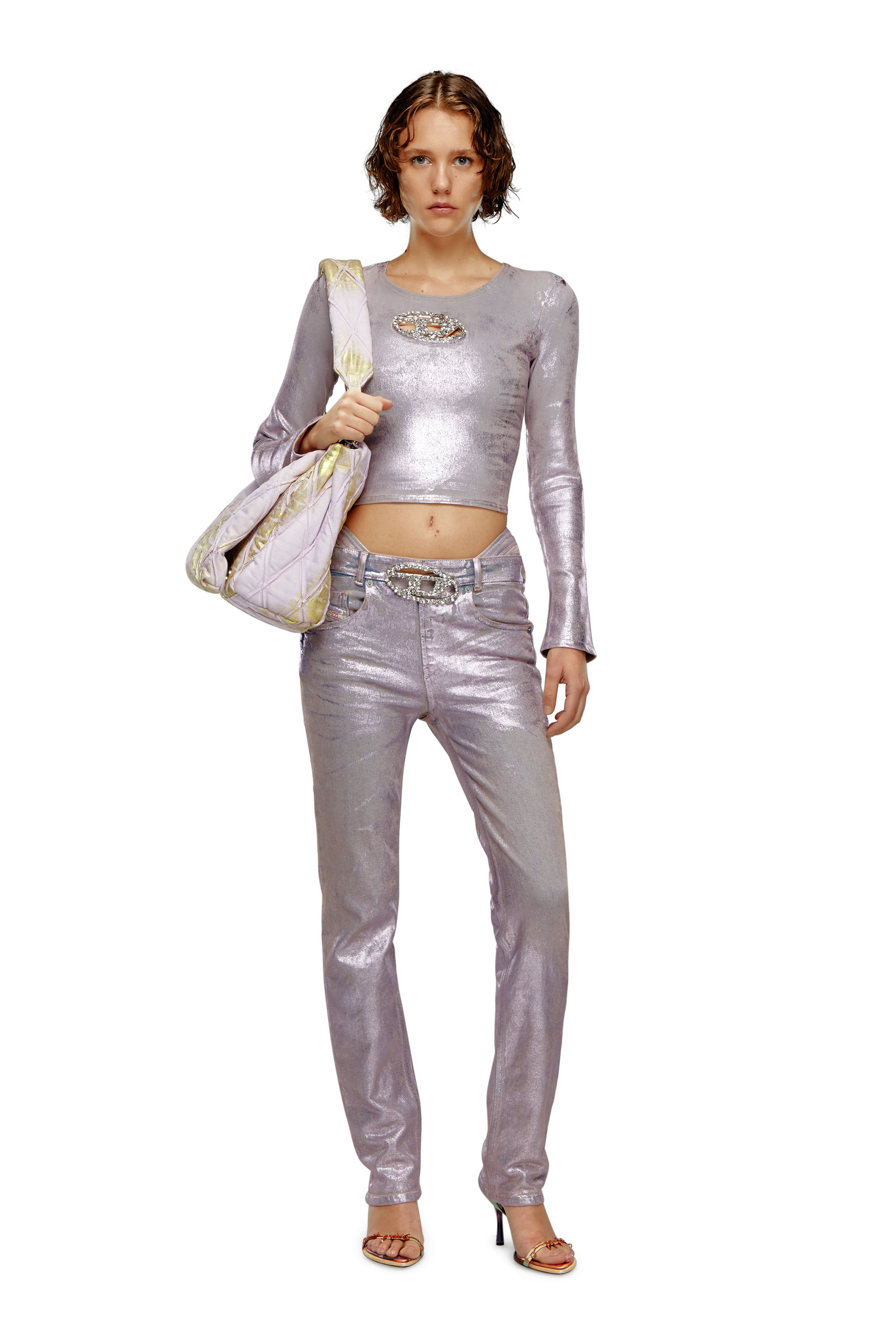 Diesel - DE-TOP1-FSE, Top à manches longues avec plaque en cristal Femme in Rose - 2