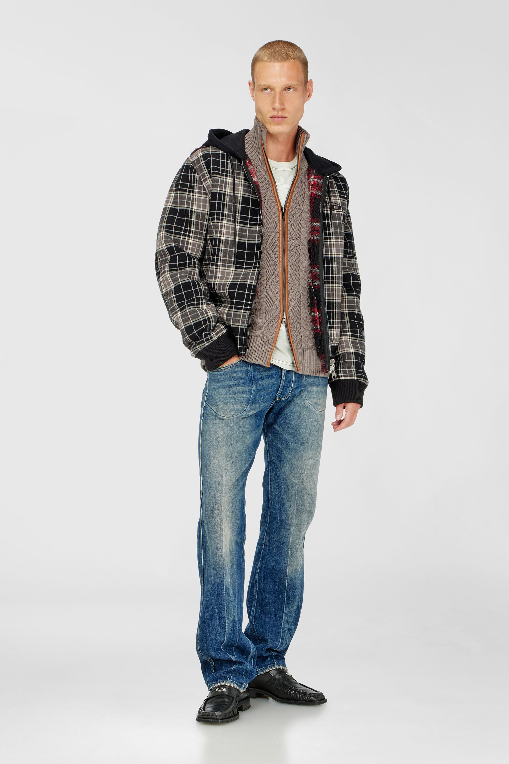 Diesel - K-INOKI, Male's Zip cardigan in cable knit in Grey - 2