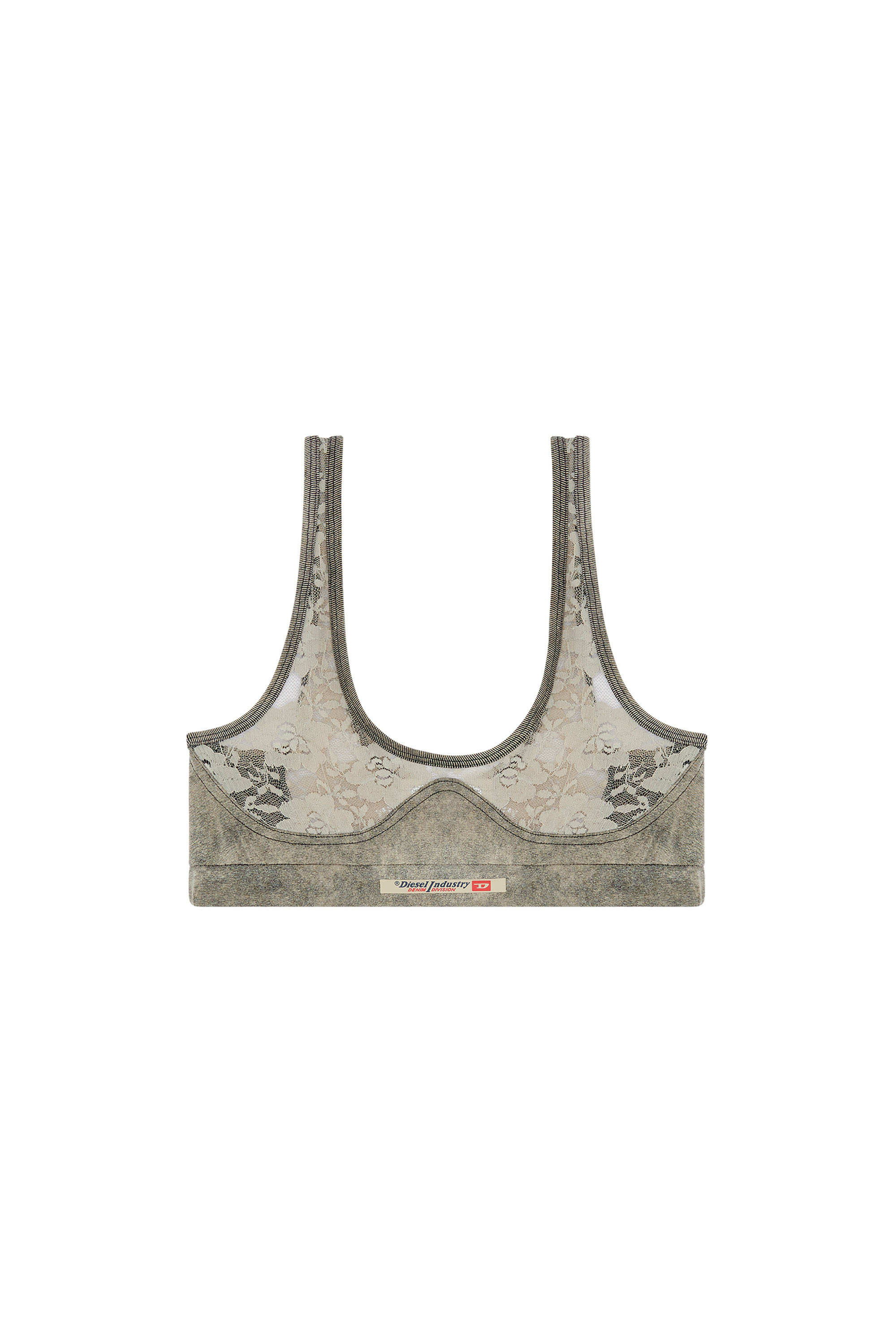Diesel - UFSB-DENIM-LACE-BRALETTE, Brassière sport marbrée avec bonnets en dentelle Femme in Gris - 4