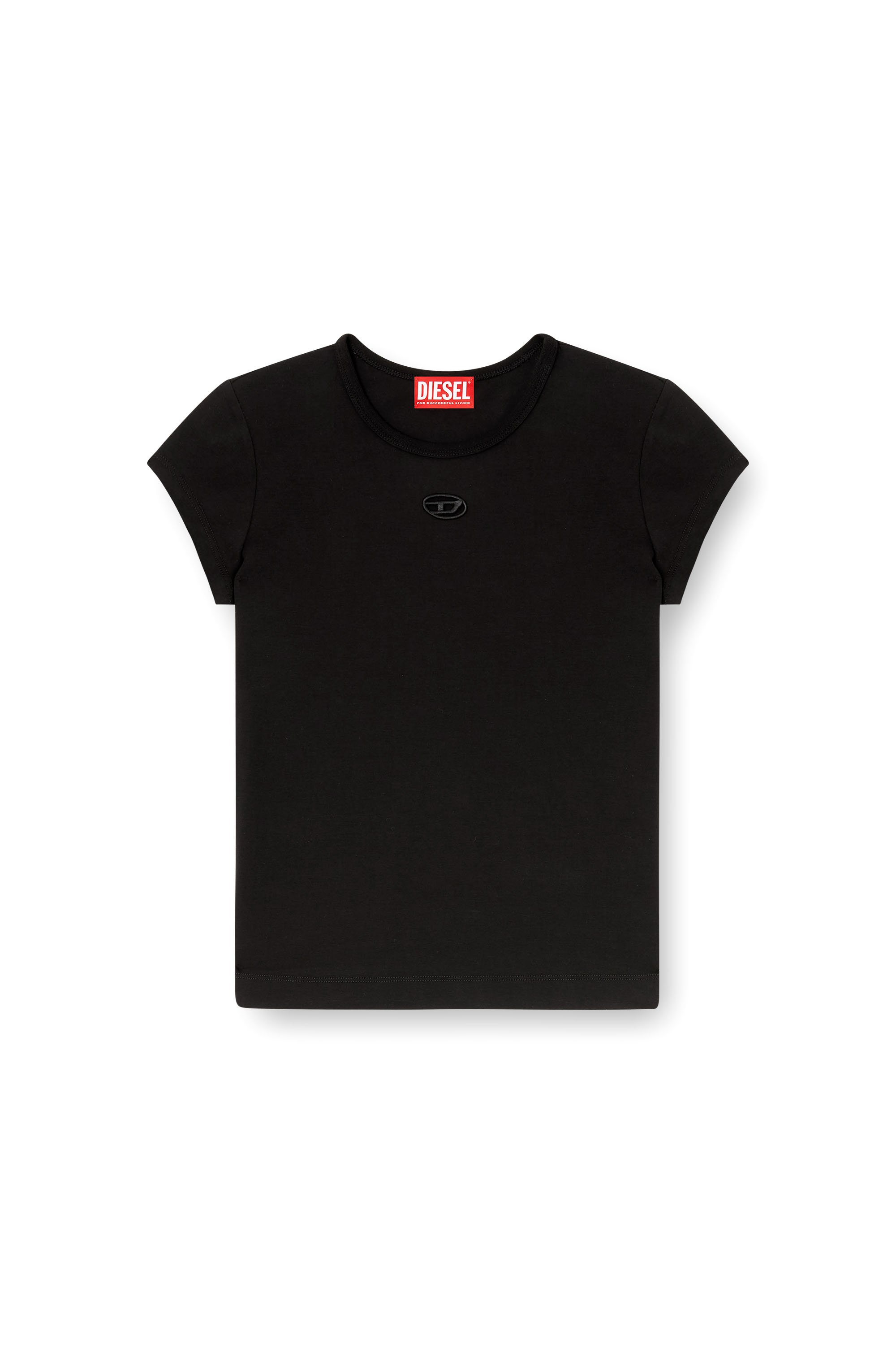 Diesel - T-ANGIE-OD, Woman's T-shirt with cut-out embroidered logo in Black - 3