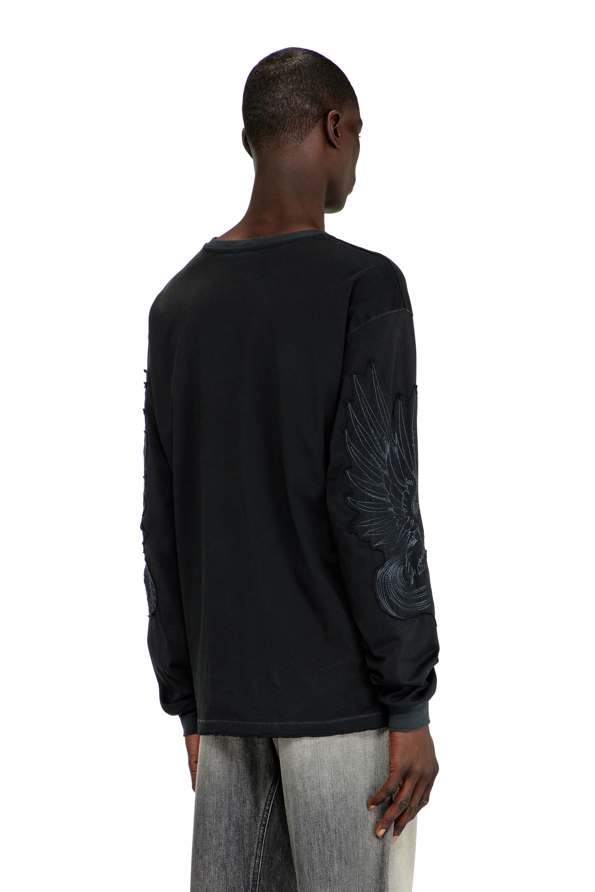 Diesel - T-NORM-LS-AA3, Male's Long-sleeve T-shirt with prints and patches in Black - 4