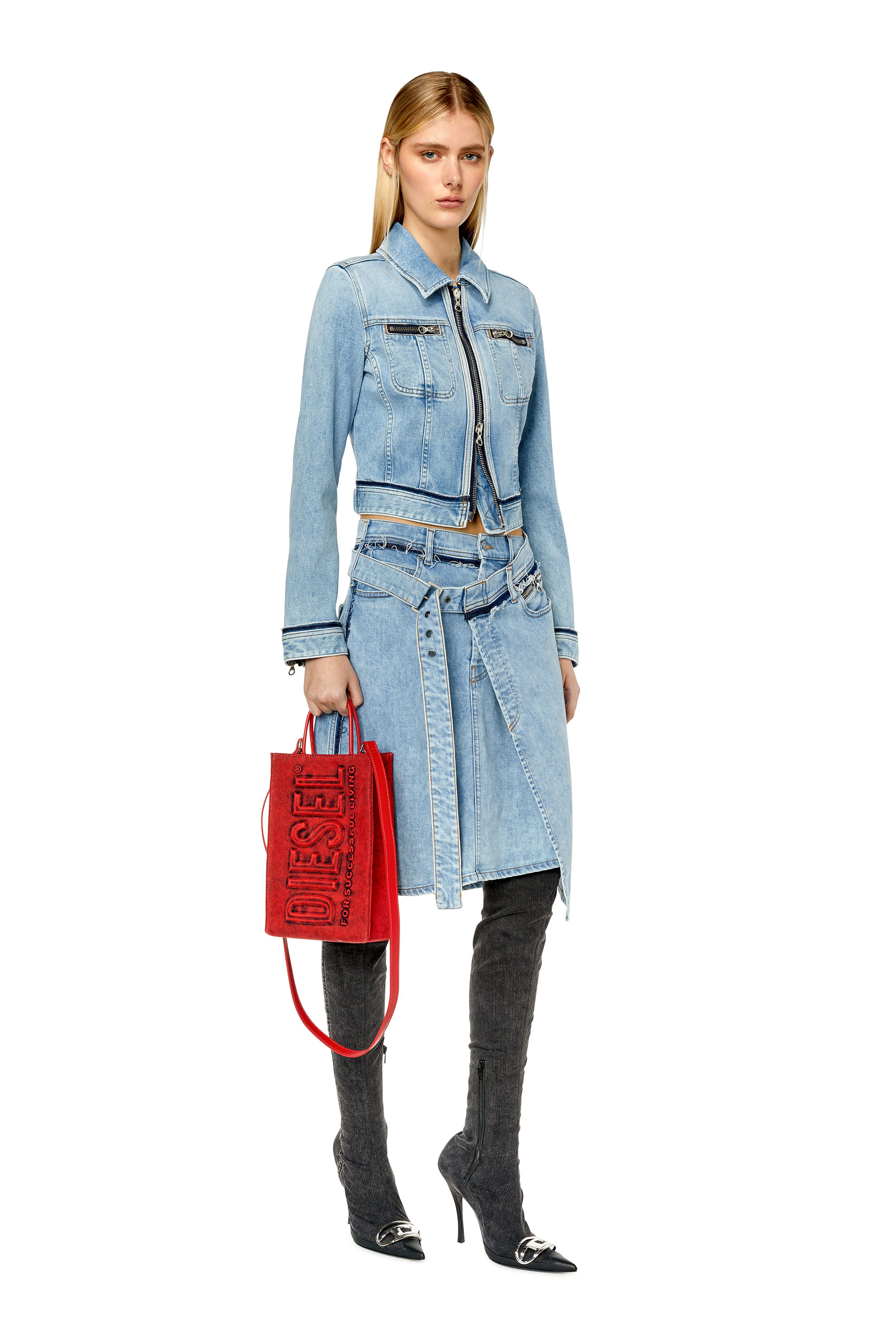 Diesel - DE-PENDENCE-MID, Falda envolvente en forma de A en denim Mujer in Azul marino - 1