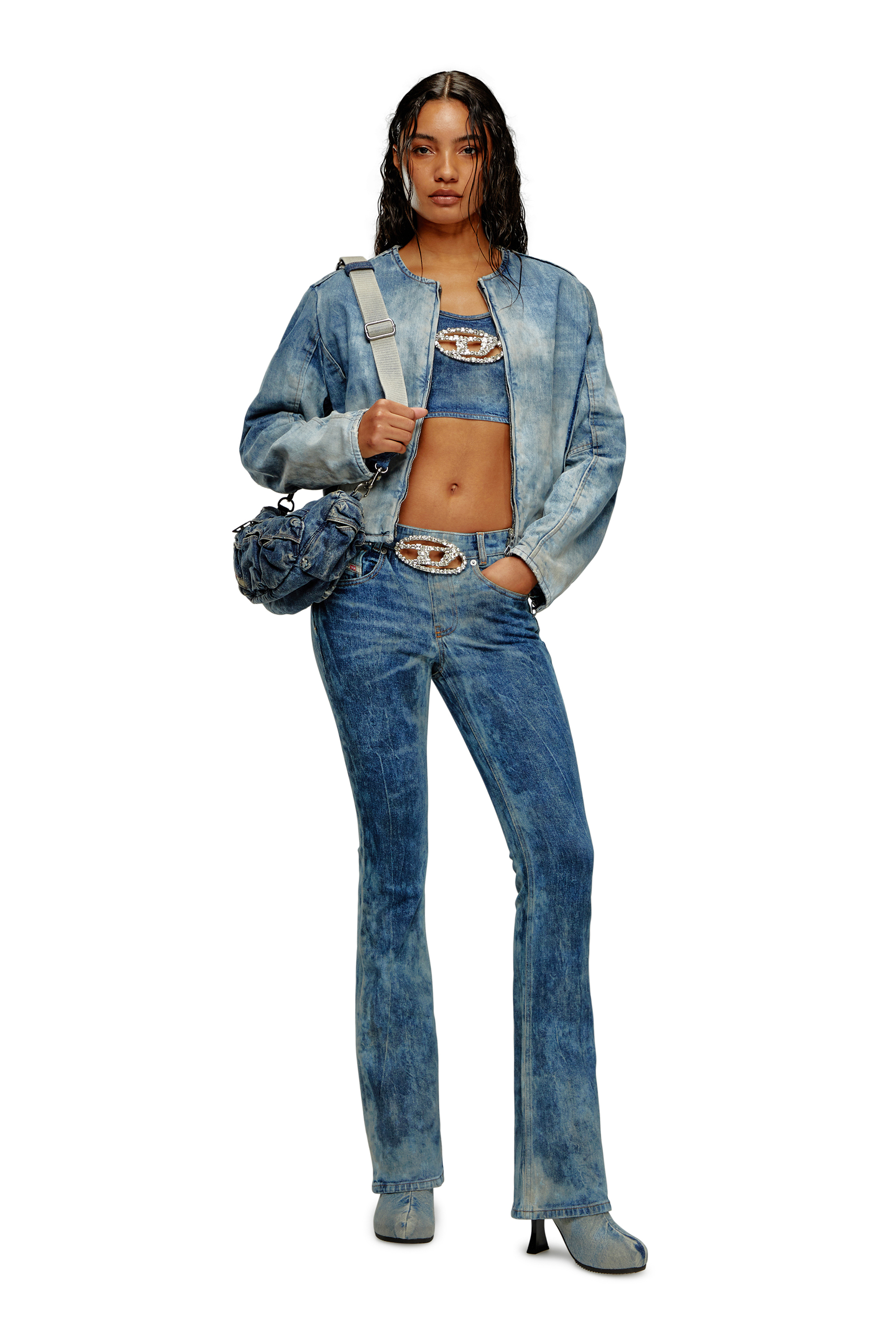 Diesel - DE-TOP-FSE, Female's Cropped denim top with crystal plaque in Dark Blue - 2