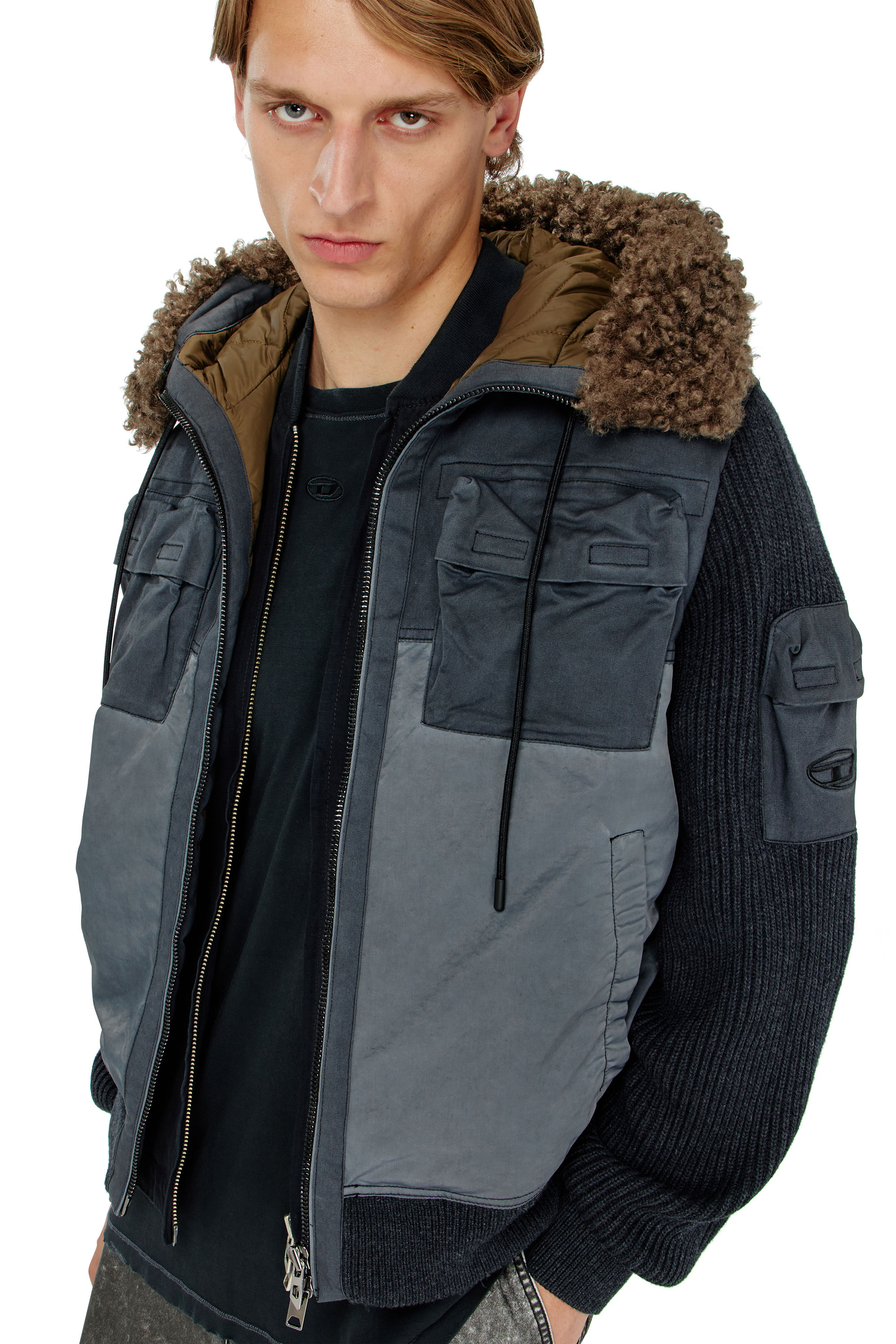 Diesel - W-DELLS, Chaqueta acolchada con capucha y mangas de punto Hombre in ToBeDefined - 4