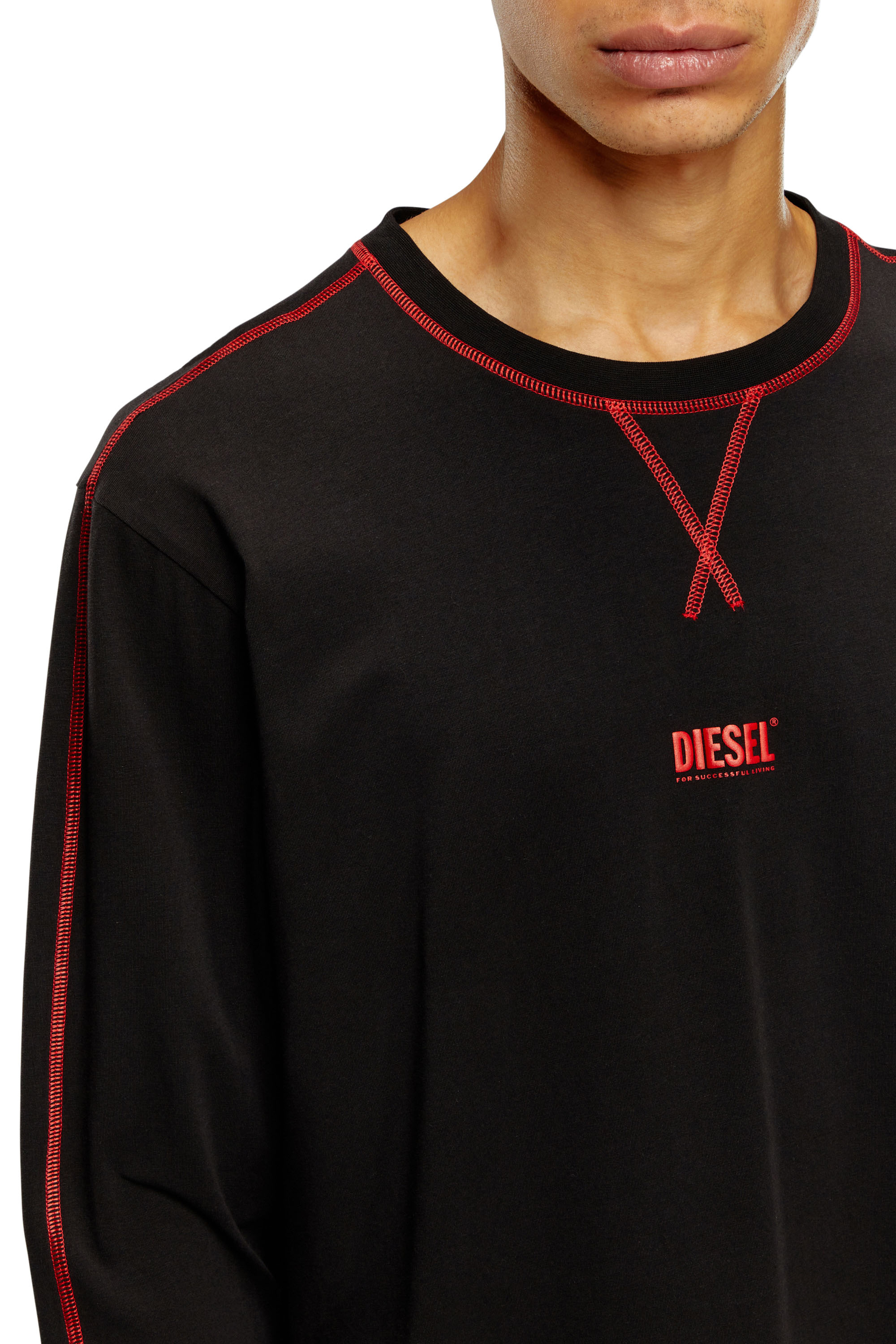 Diesel - UMSET-WILLONG, Man's Long pyjamas with contrast stitching in Black - 2