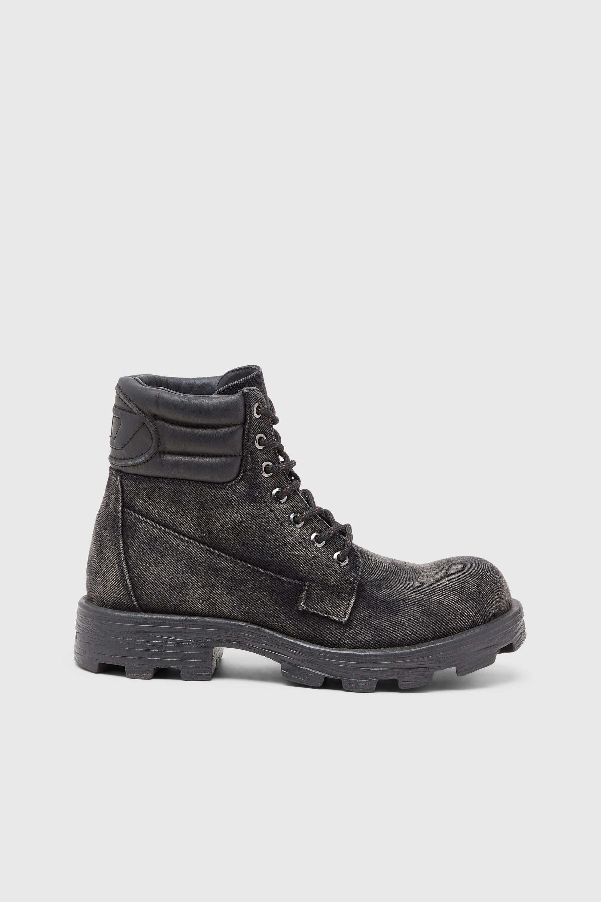 Diesel - D-HAMMER LACE UP W, D-Hammer-Bottes de combat en denim et cuir Femme in Gris - 1