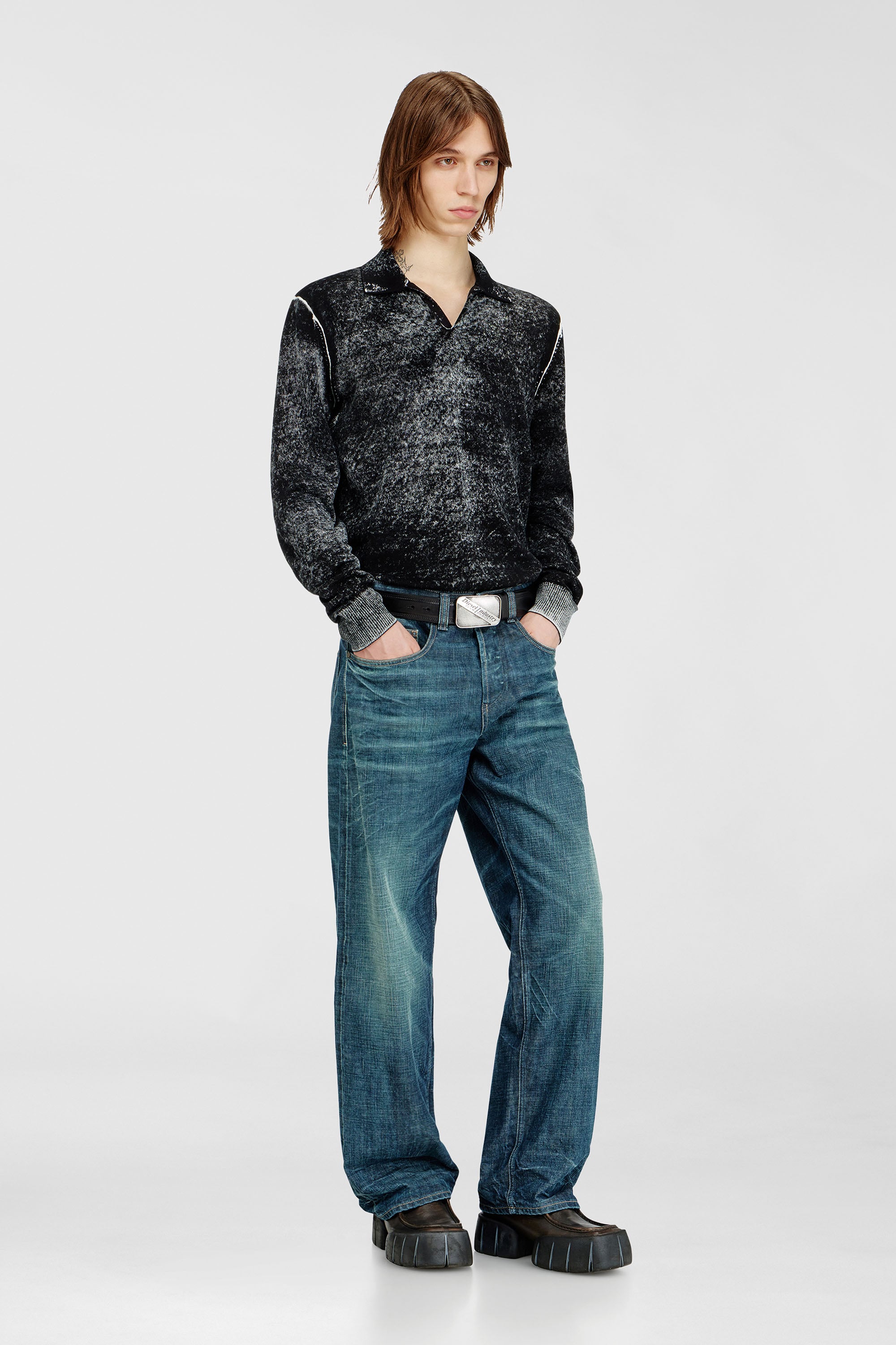 Diesel - K-LAWRENCE, Male's Polo jumper with faded reverse print in Grey/Black - 2