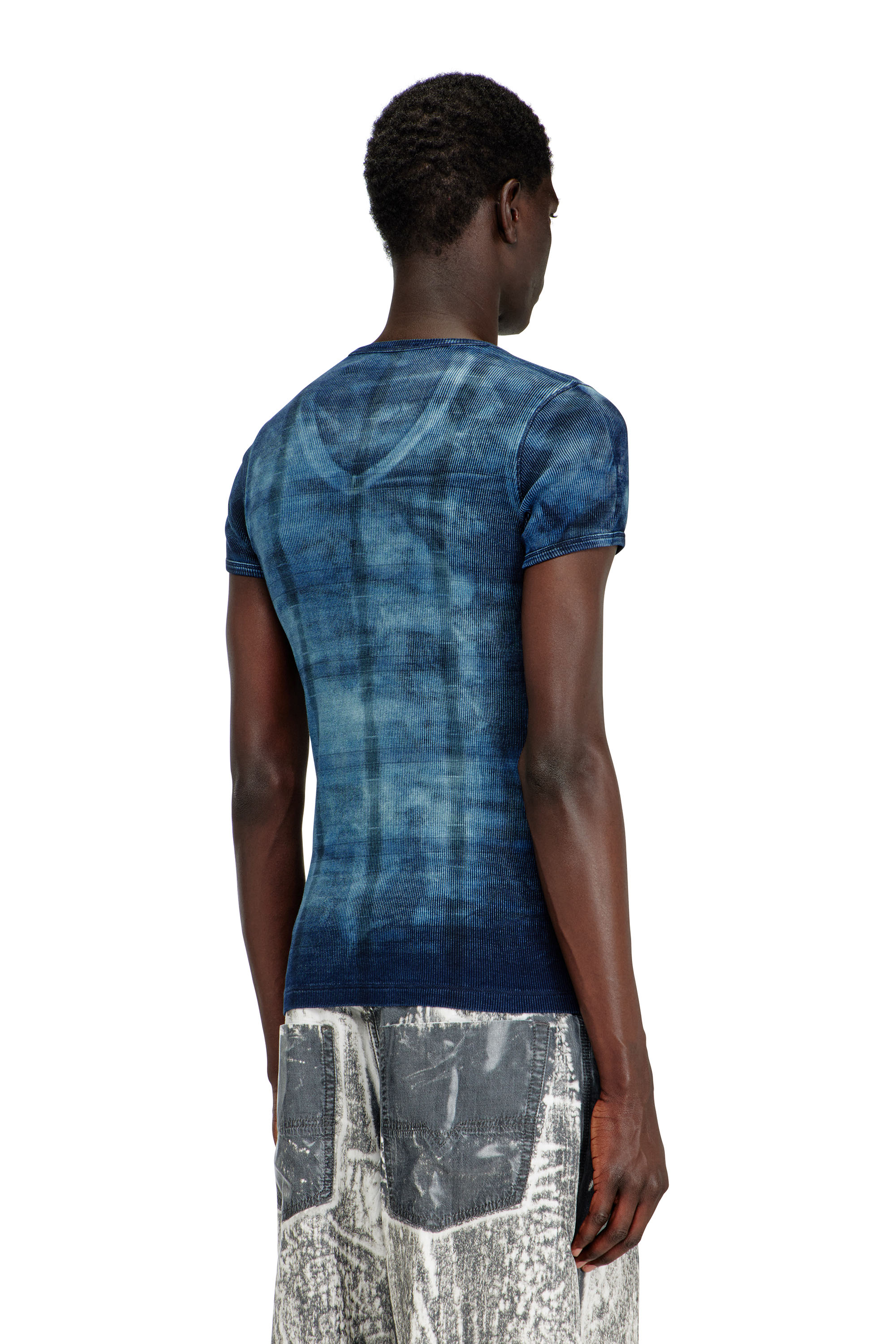 Diesel - T-LUUCAS, Male's X-ray top in check-print rib-jersey in Blue - 4