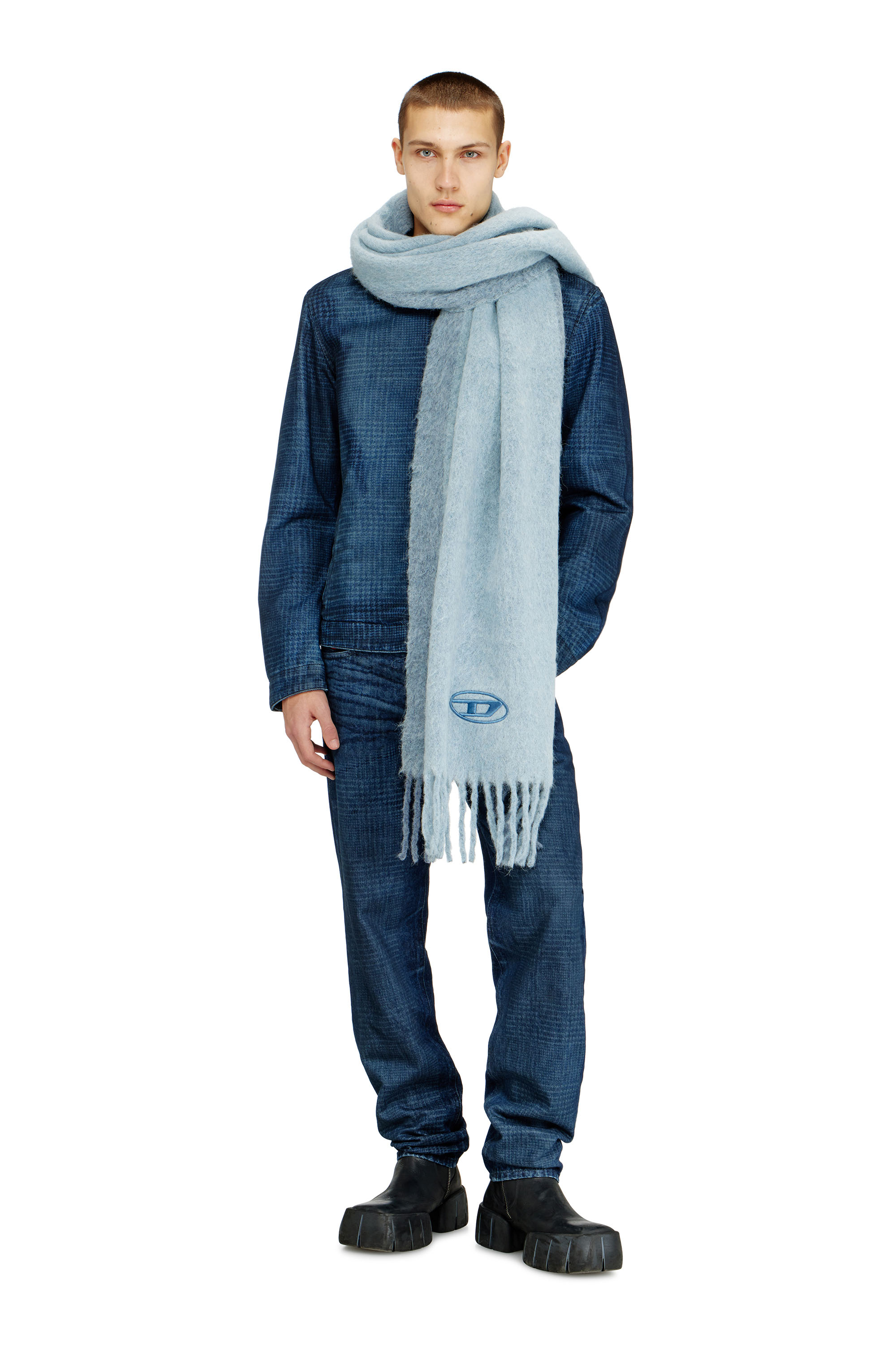 Diesel - S-OLID, Male's Wool-blend scarf with contrast stripes in Light Blue - 4