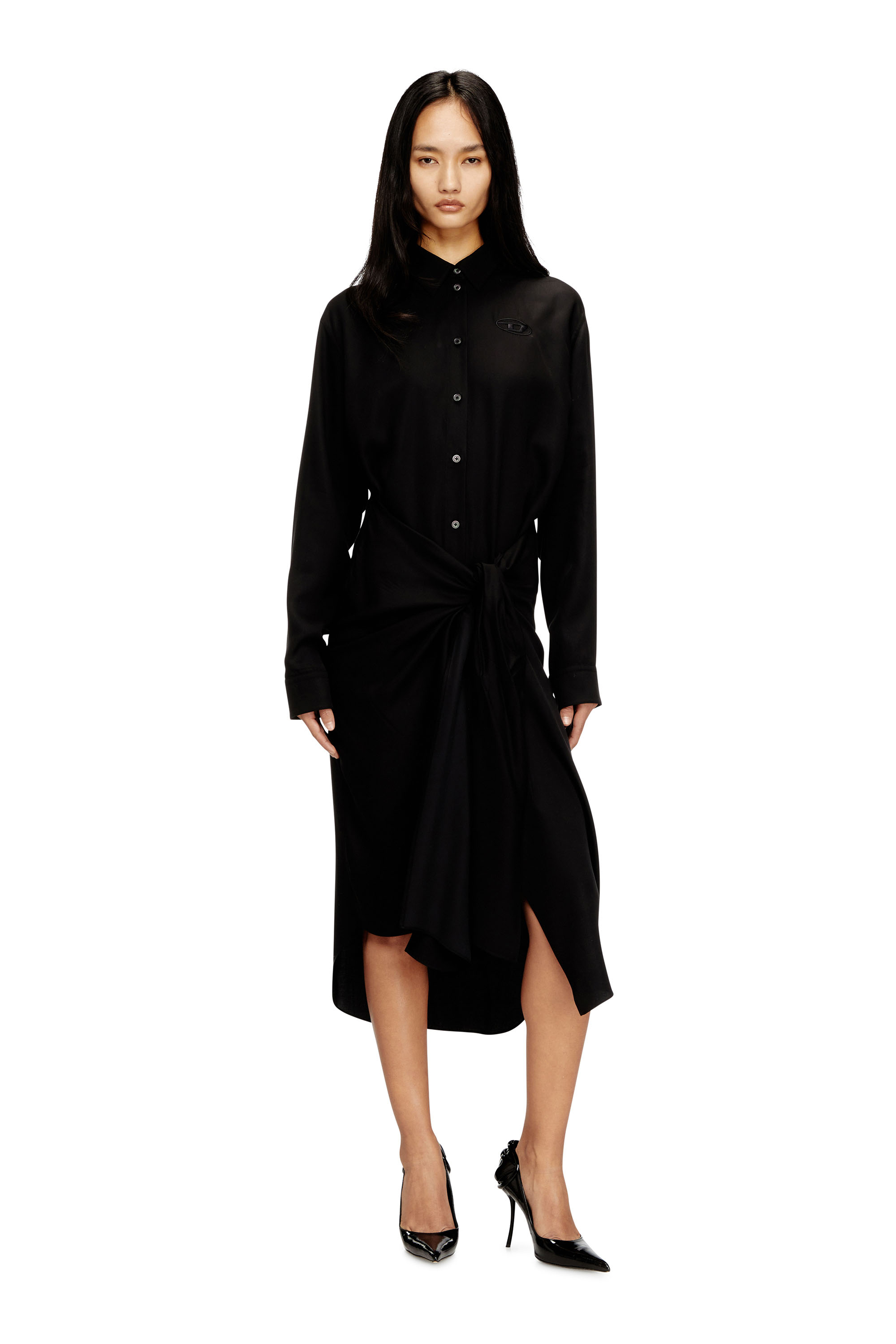 Diesel - D-ILETTA-S1, Female's Midi shirt dress with twisted detail in Black - 2