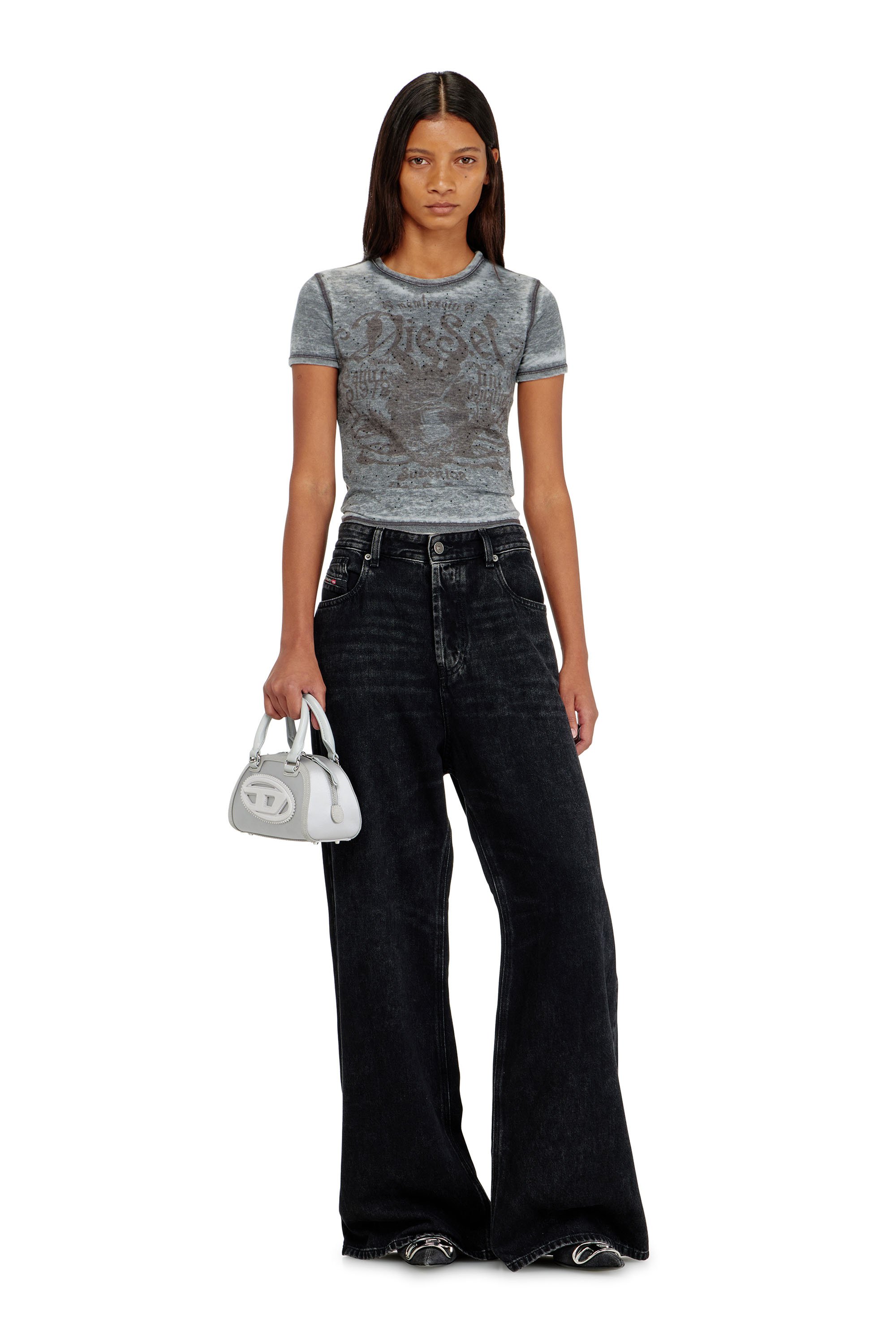 Diesel - T-UNCUTIES-LONG-AA3, Camiseta slim de punto con estampado y tachuelas Mujer in Multicolor - 2