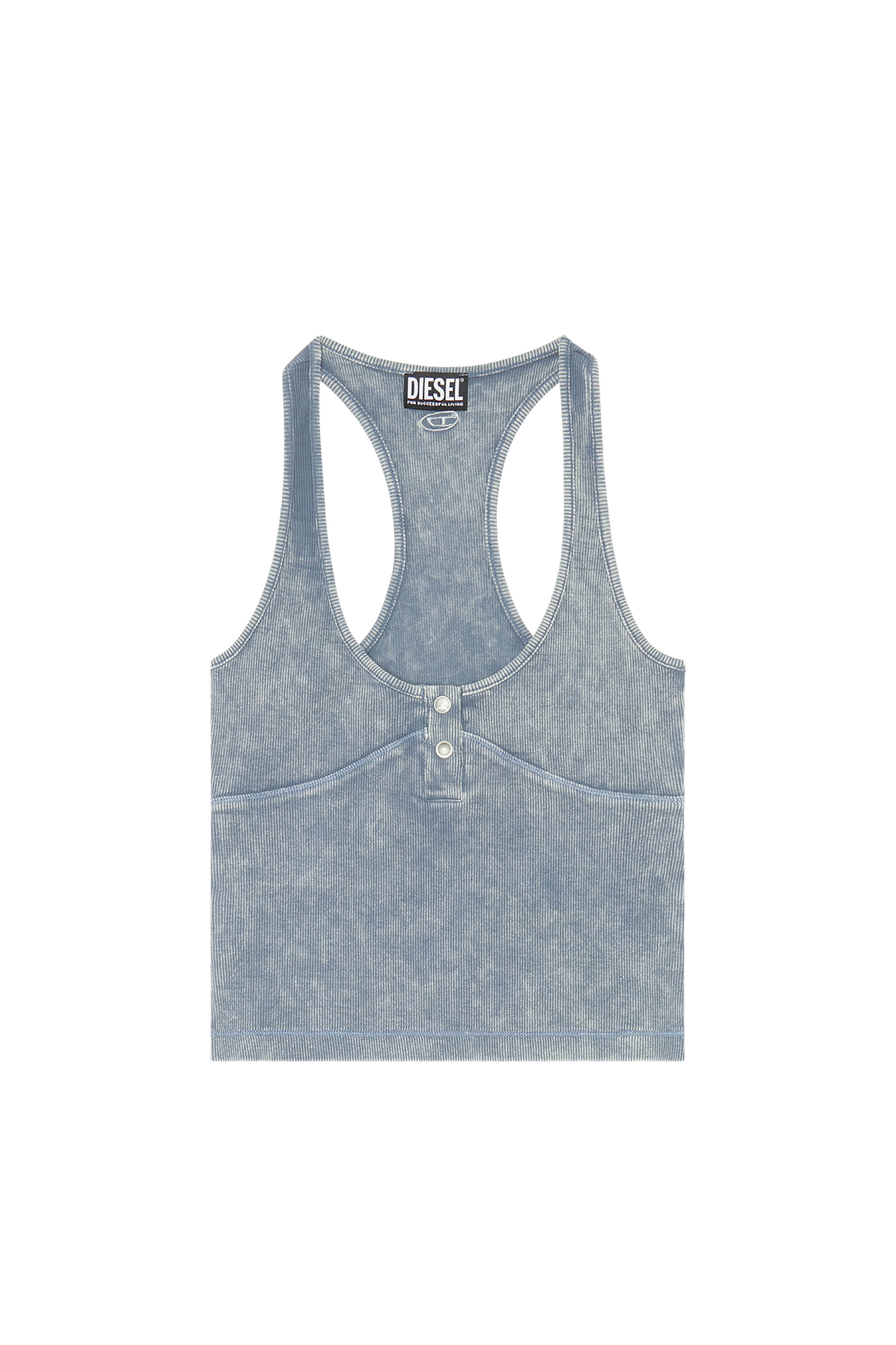 Diesel - T-ANIESSE, Top à dos nageur côtelé avec ouverture boutonnée Femme in Bleu - 3