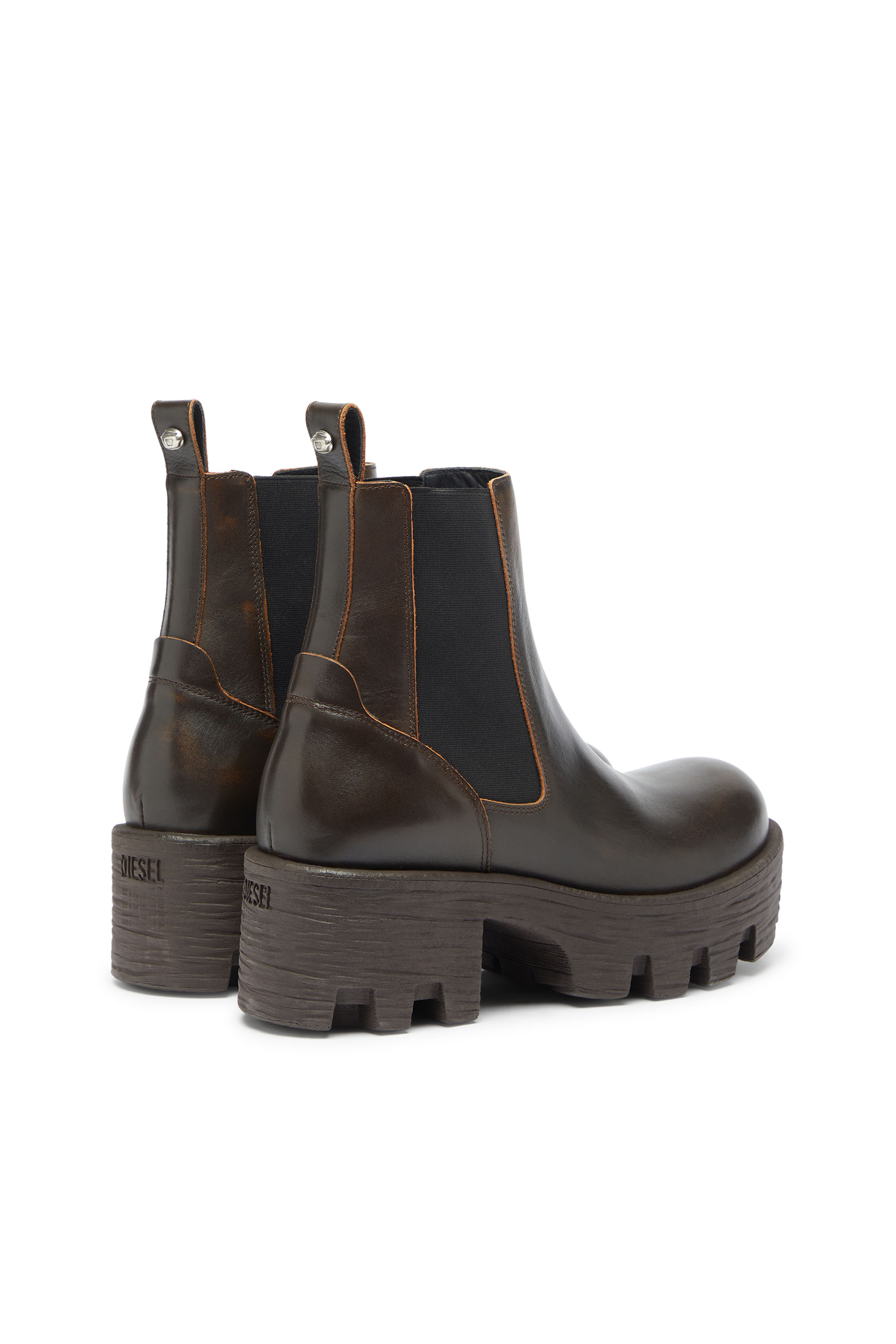 Diesel - D-HAMMER CHUNKY W, D-Hammer - Bottines Chelsea en cuir avec semelle crant&eacute;e Femme in Marron - 3