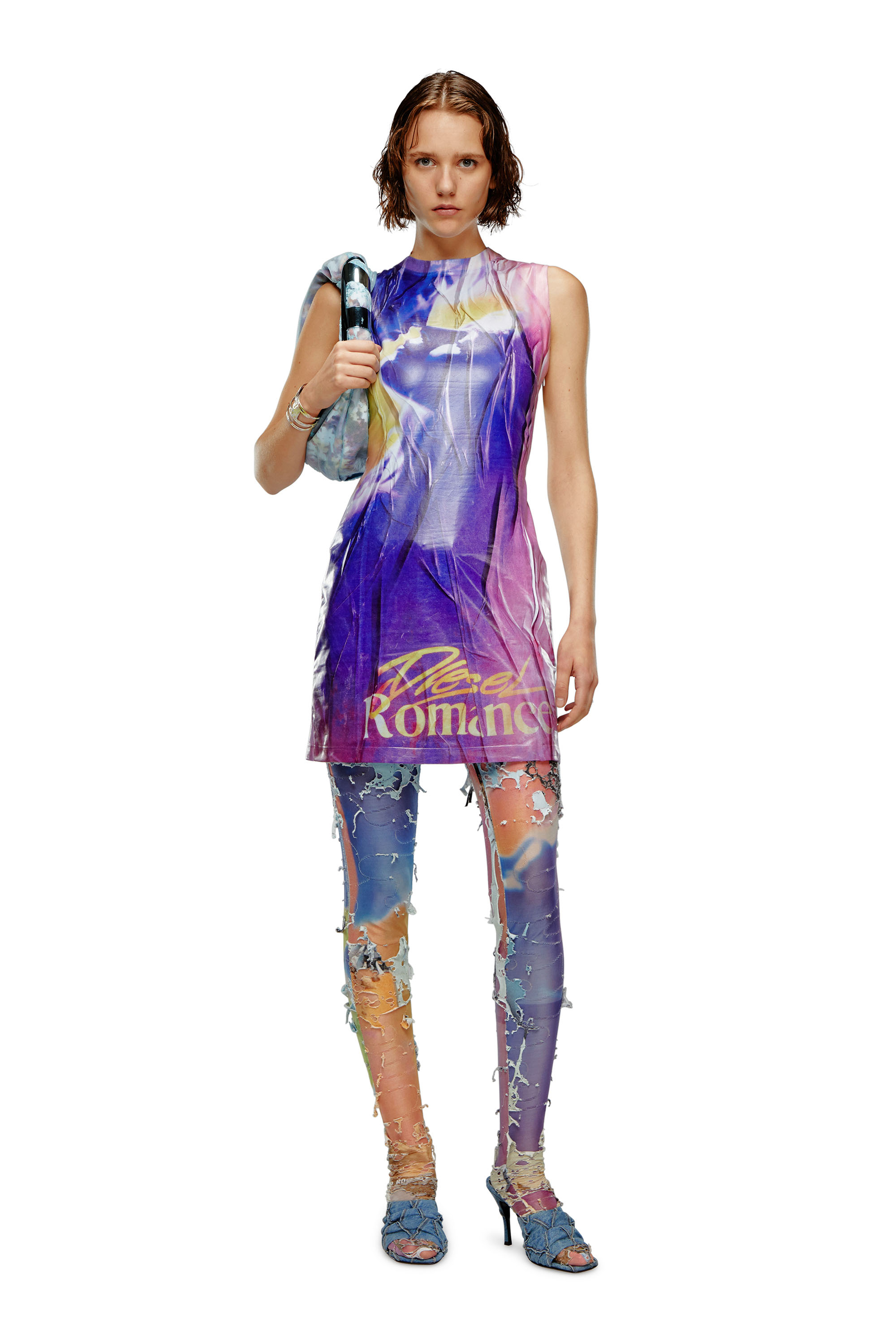 Diesel - D-BELLE, Woman's Long dress with poster print in Blue/Violet - 3