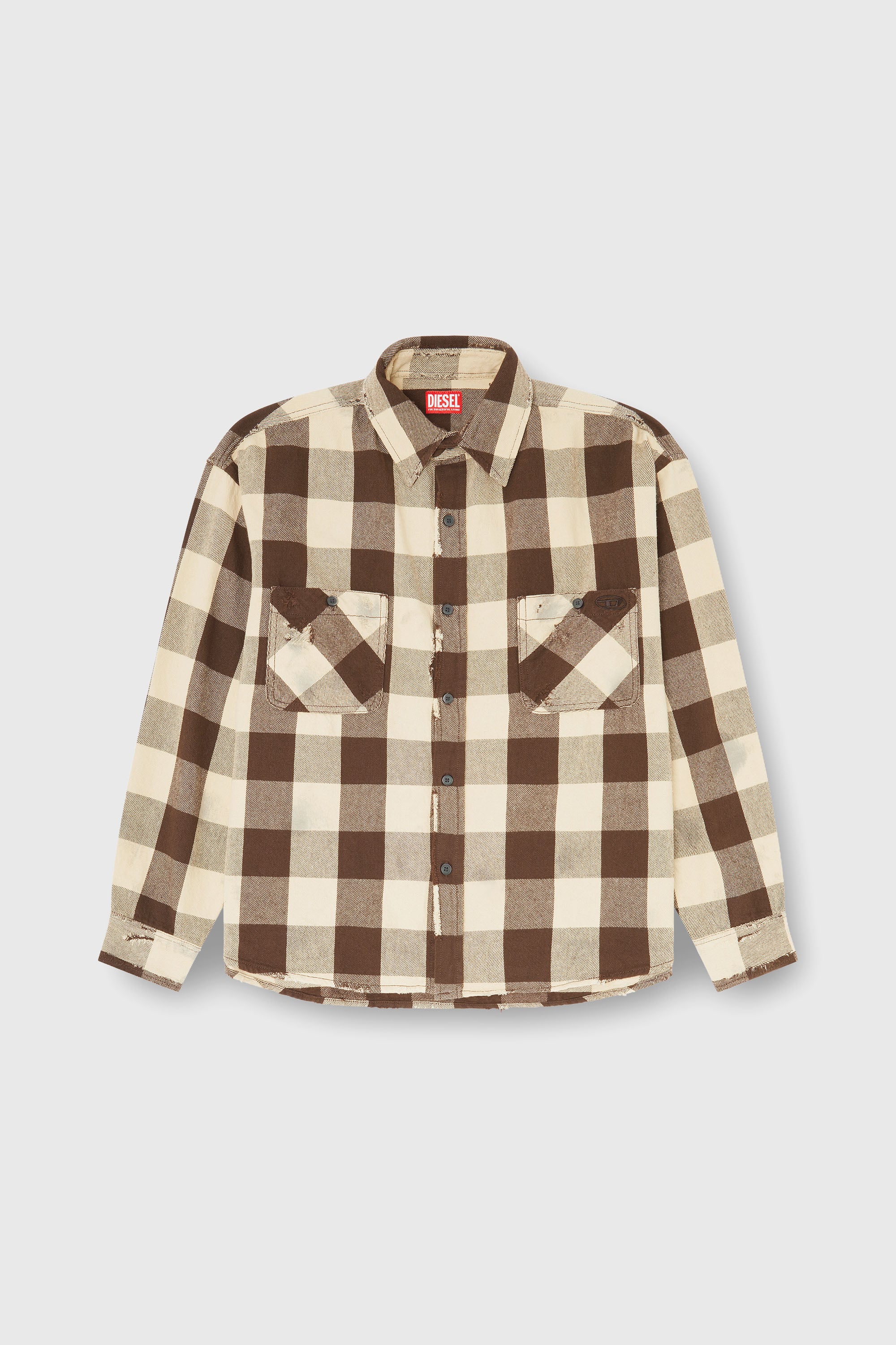 Diesel - S-DRUM, Male's Check flannel shirt with distressed effect in Beige/Brown - 2