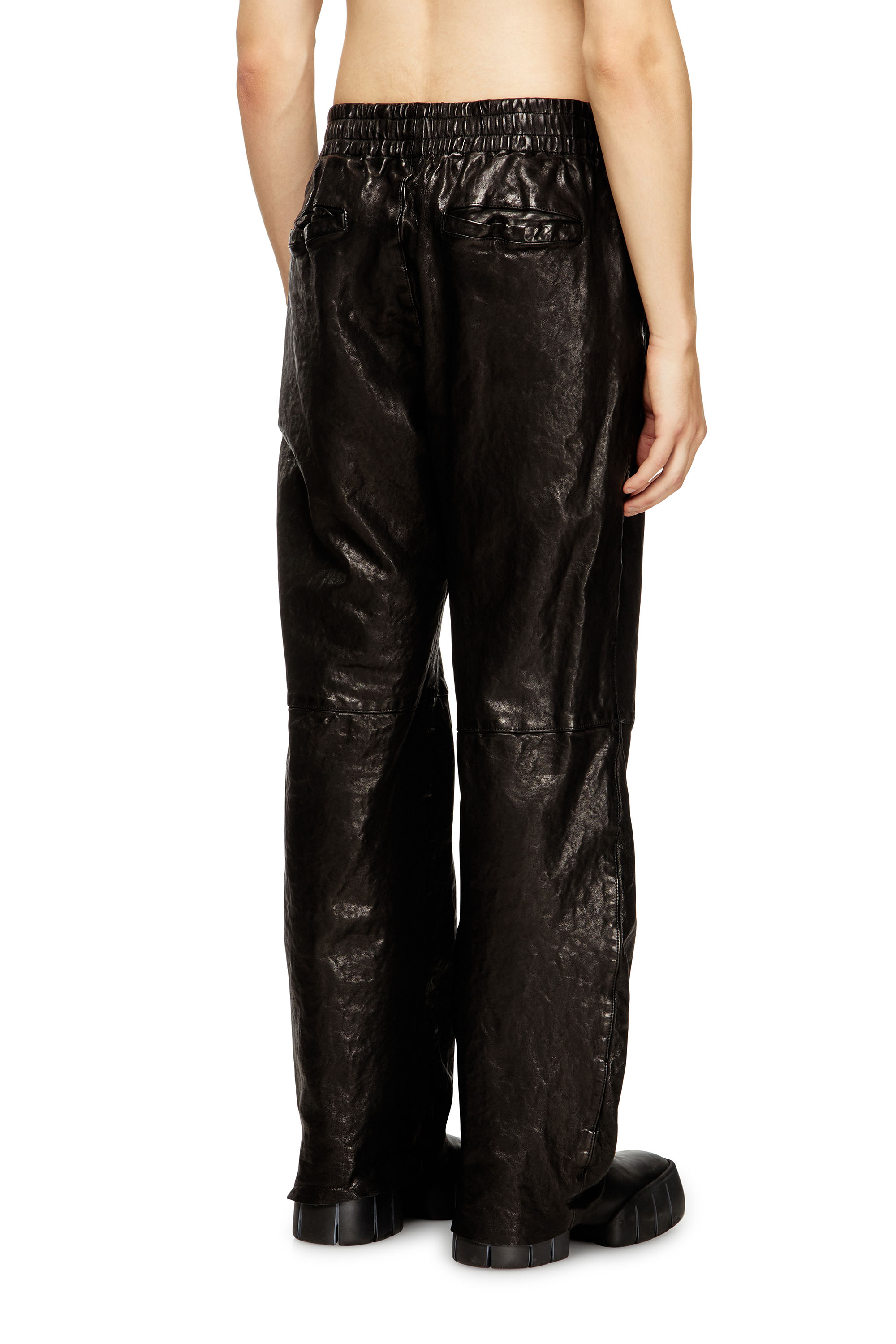 Diesel - P-BRU, Male's Elasticated pants in boiled leather in Black - 5